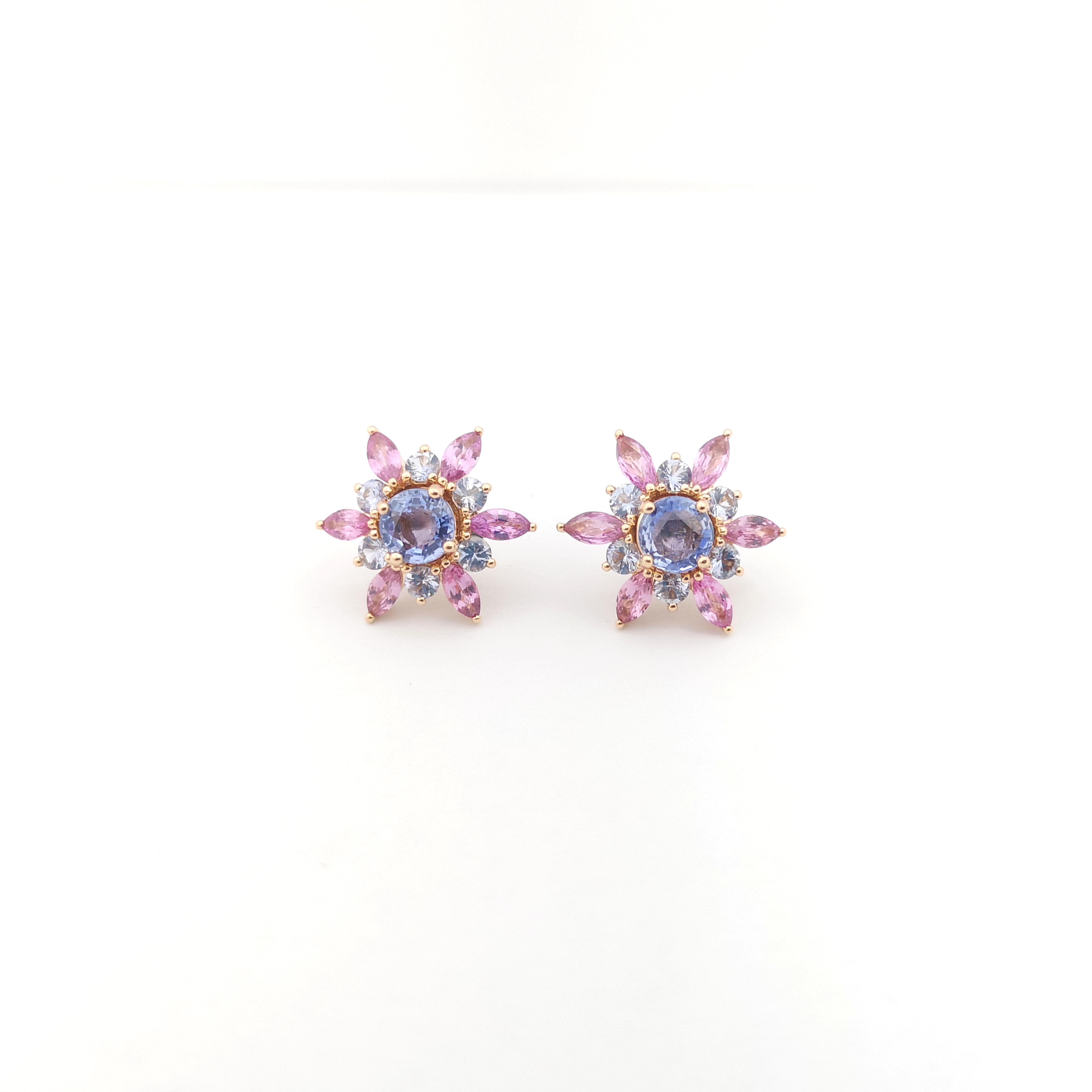 Blue Sapphire and Pink Sapphire Stud and Jacket Earrings set in 18K Rose Gold In New Condition For Sale In Bangkok, TH