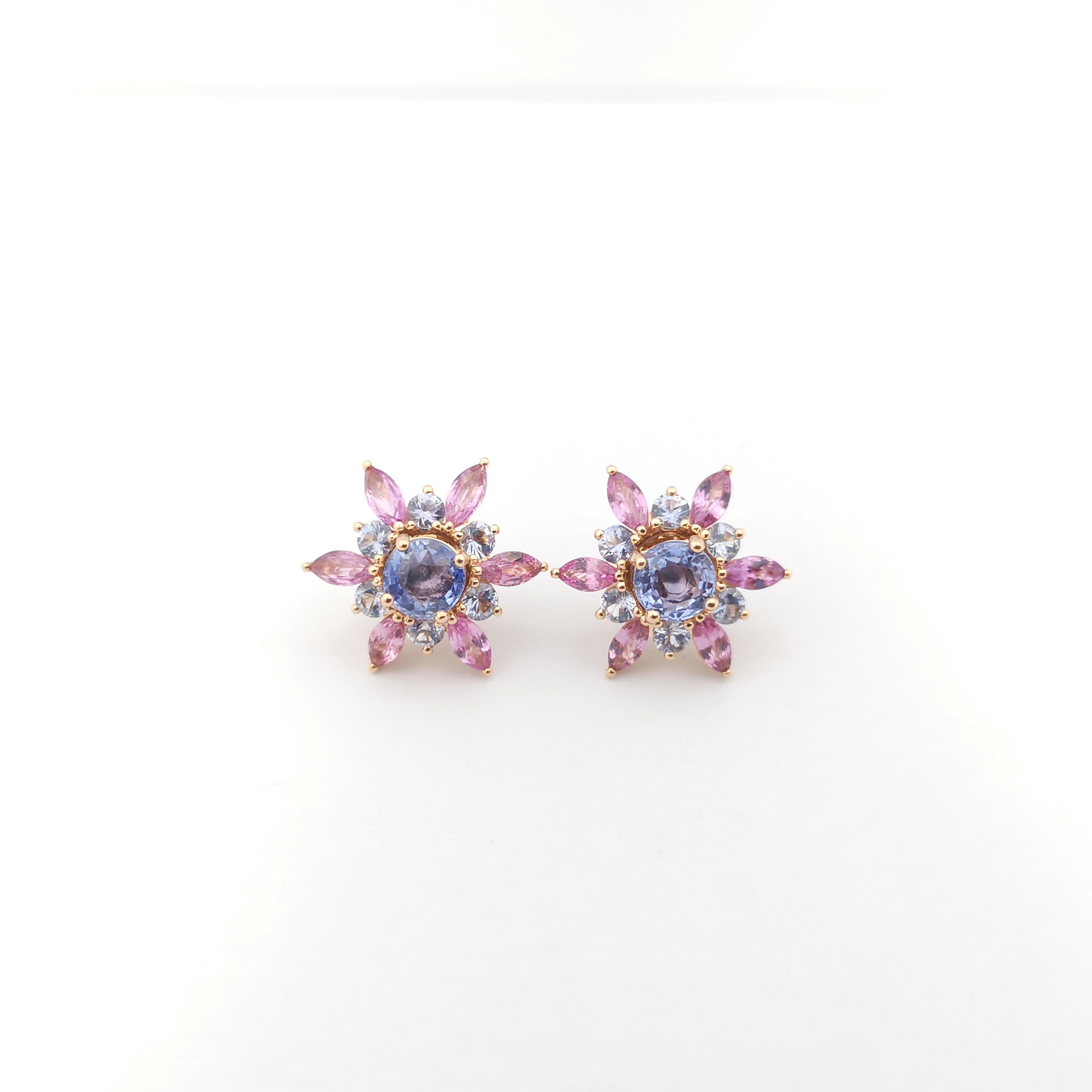 Women's Blue Sapphire and Pink Sapphire Stud and Jacket Earrings set in 18K Rose Gold For Sale