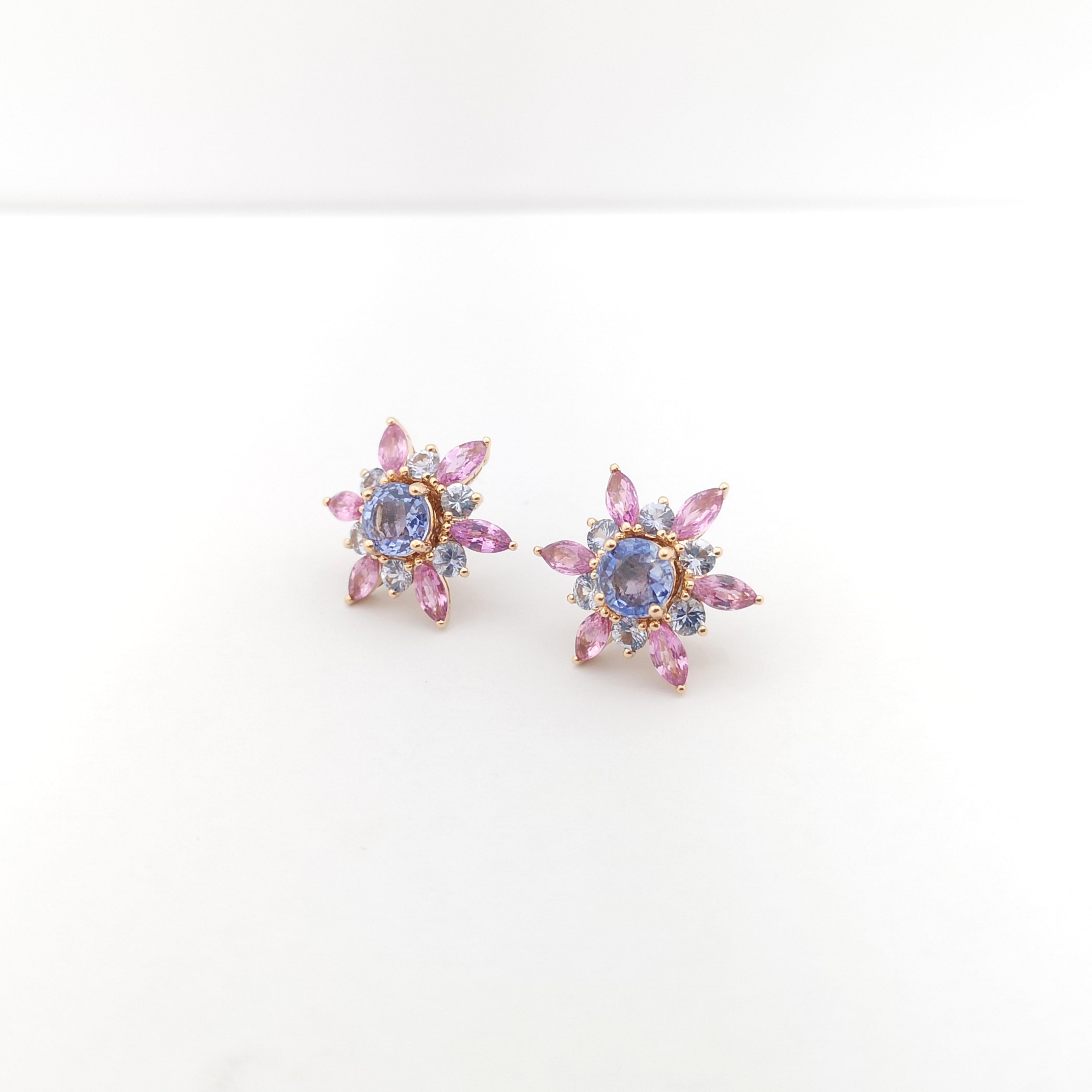 Blue Sapphire and Pink Sapphire Stud and Jacket Earrings set in 18K Rose Gold For Sale 1
