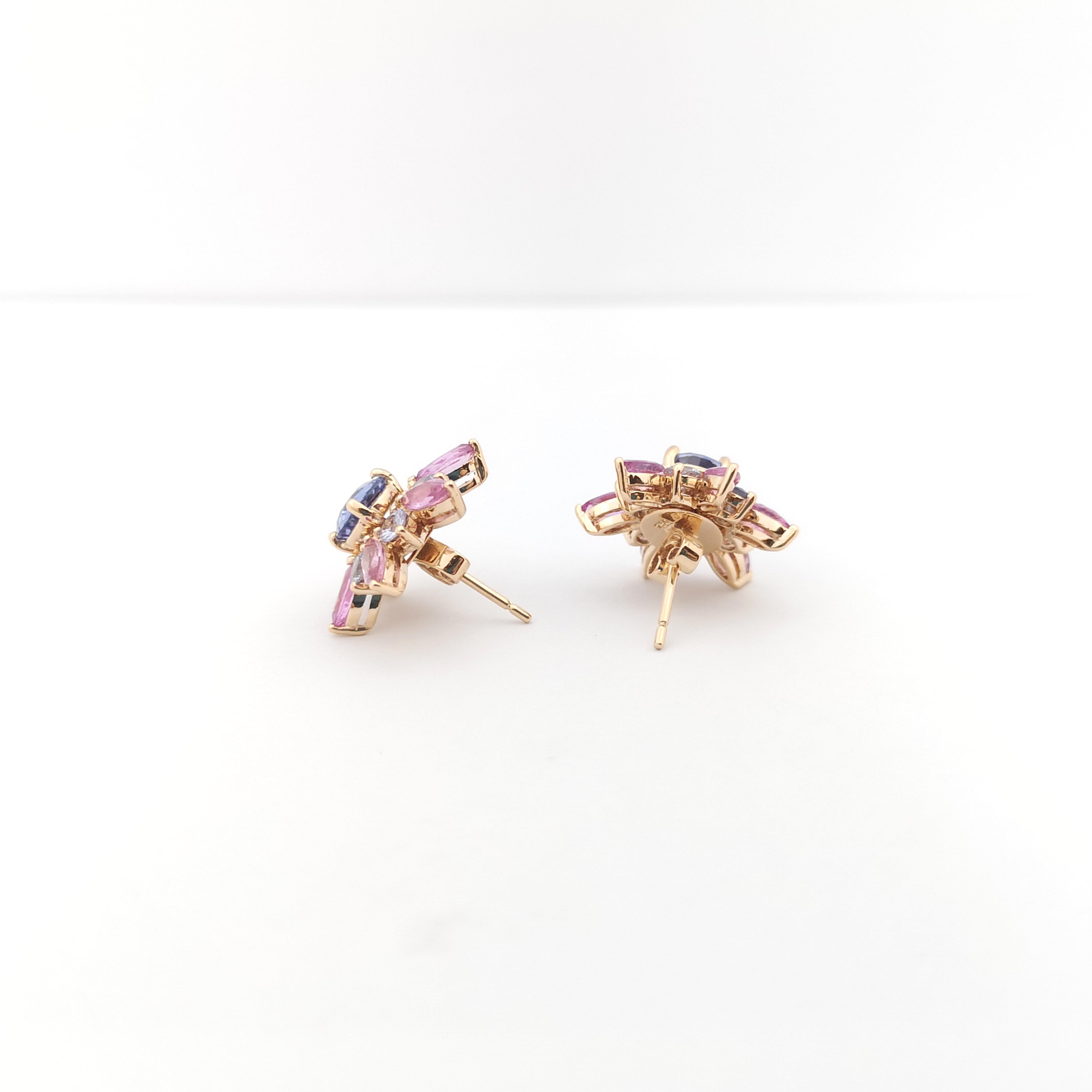 Blue Sapphire and Pink Sapphire Stud and Jacket Earrings set in 18K Rose Gold For Sale 2
