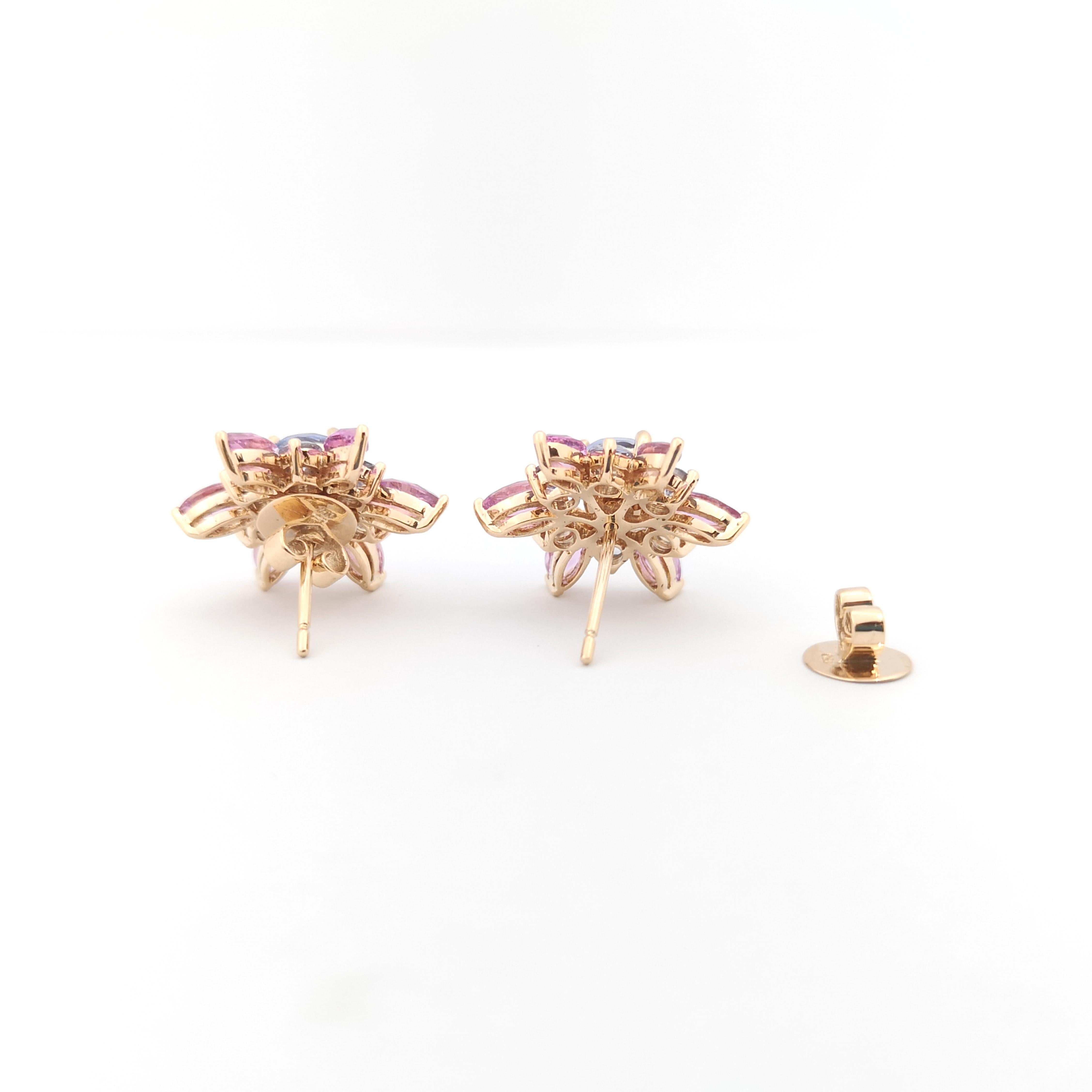 Blue Sapphire and Pink Sapphire Stud and Jacket Earrings set in 18K Rose Gold For Sale 3
