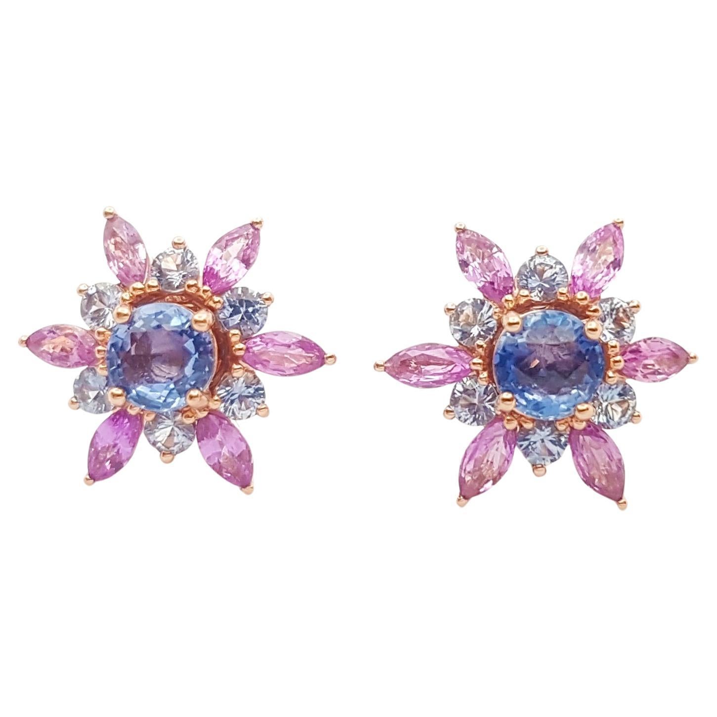 Blue Sapphire and Pink Sapphire Stud and Jacket Earrings set in 18K Rose Gold For Sale