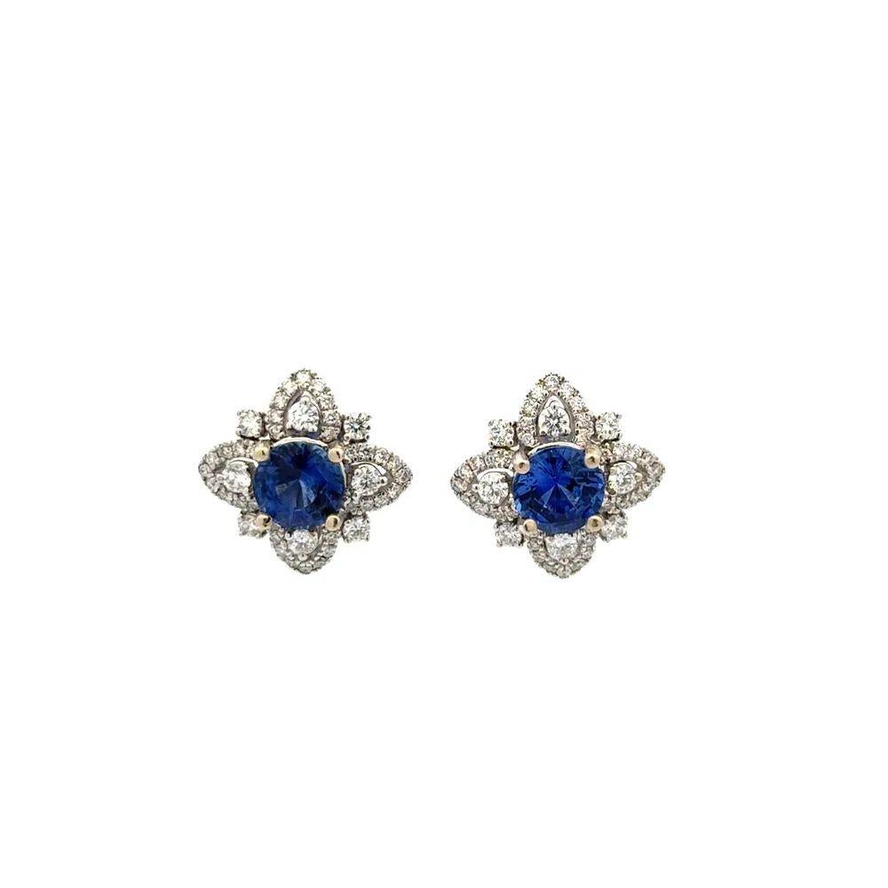 Blauer Saphir und RBC Diamant Gold Vintage Ohrstecker (Modernistisch) im Angebot