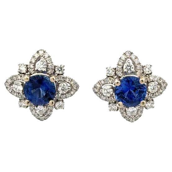 Orecchini con zaffiro blu e diamante RBC in oro Vintage
