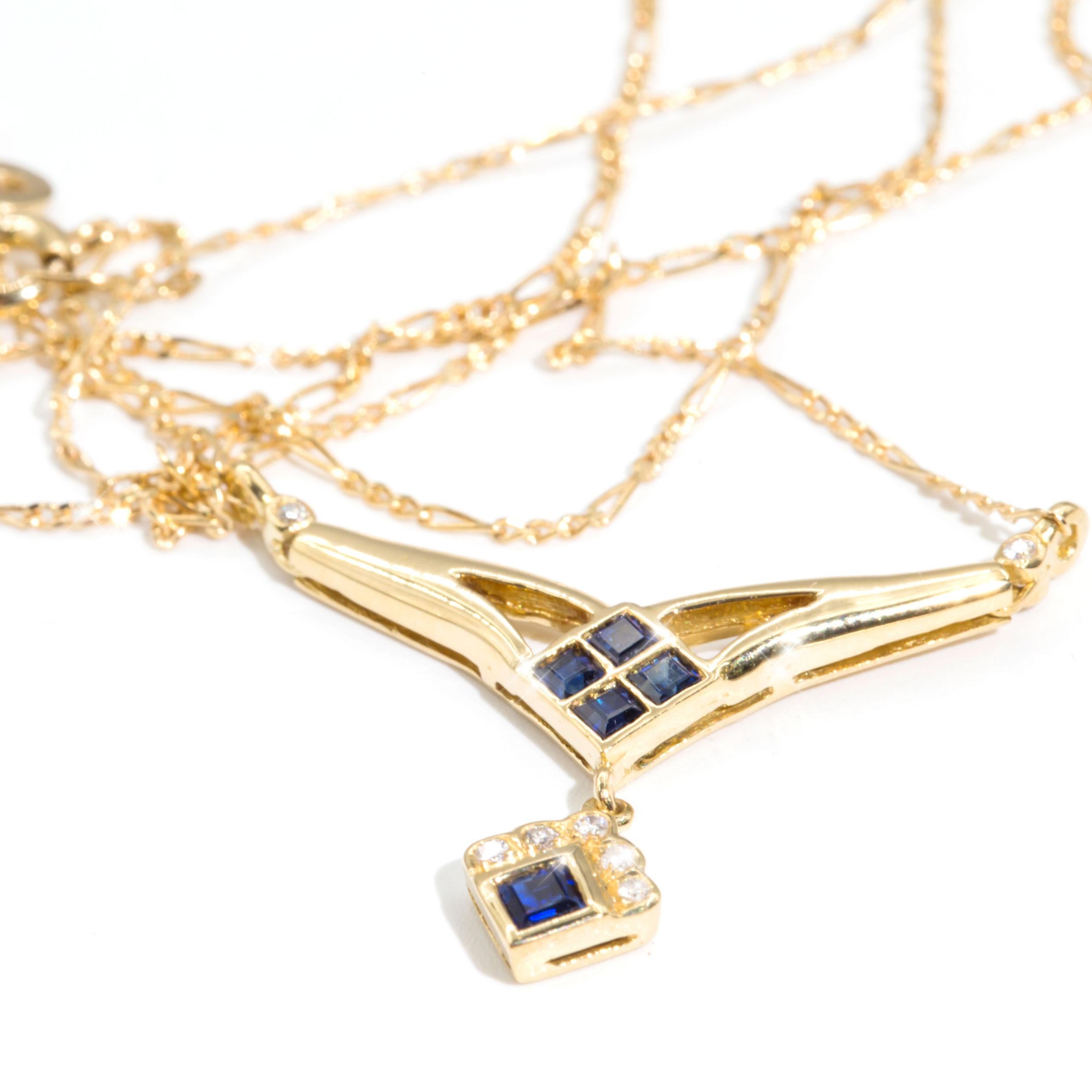 Blue Sapphire and Round White Diamond 18 Carat Gold Vintage Necklet 2