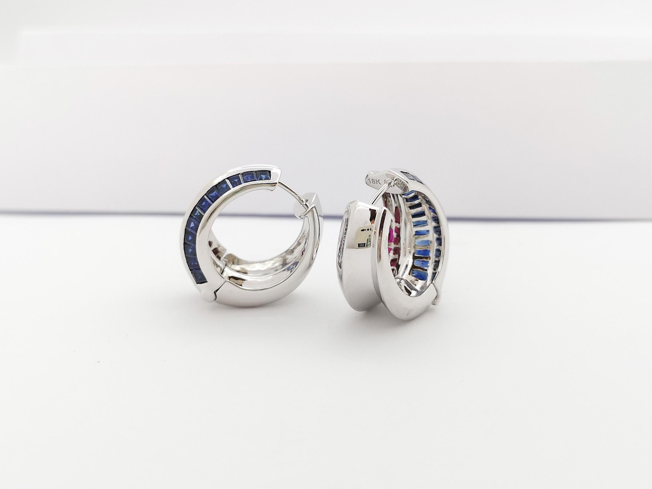 Orecchini con zaffiro blu e rubino incastonati in oro bianco 18K In condizioni Nuovo in vendita a Bangkok, TH