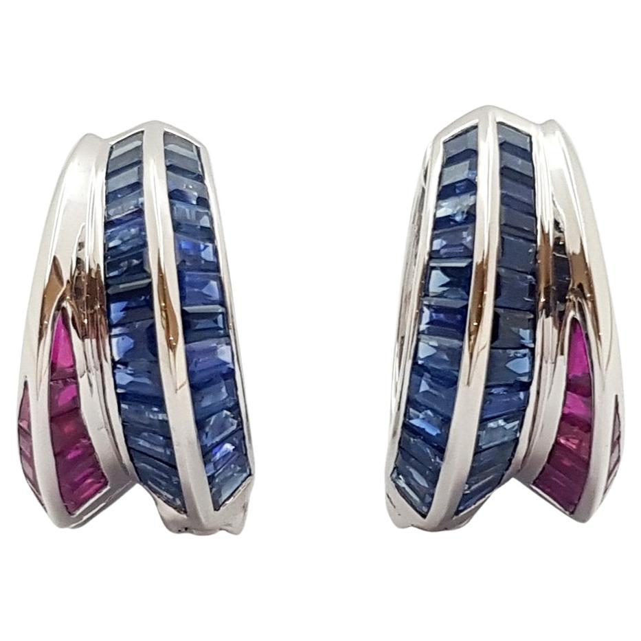 Blue Sapphire and Ruby Earrings set in 18K White Gold Settings
