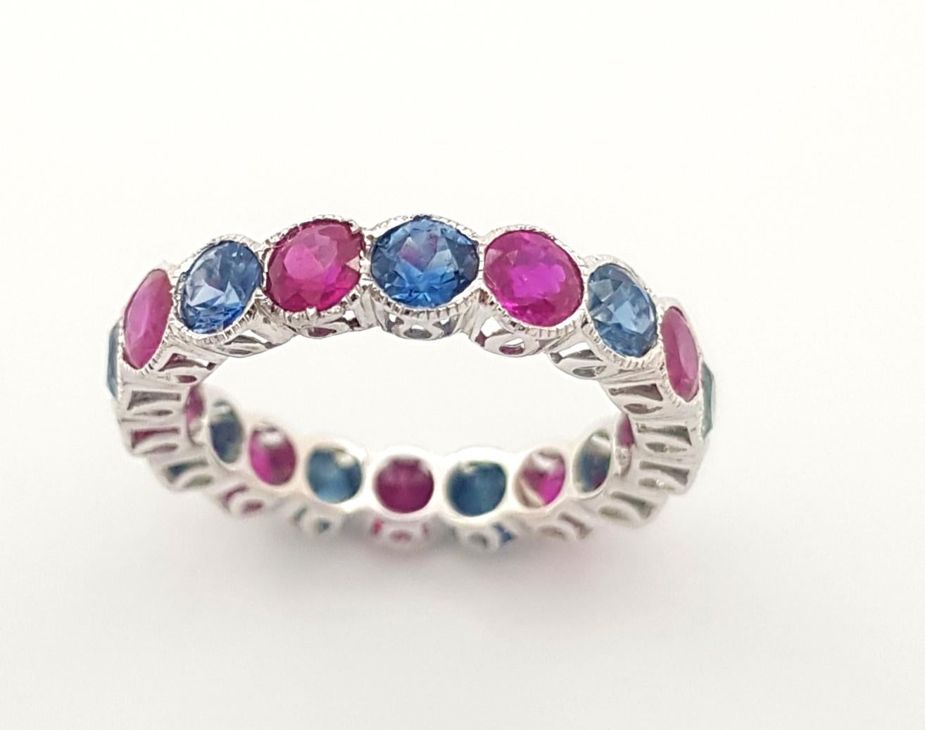 Blue Sapphire and Ruby Eternity Ring set in 18K White Gold Settings For Sale 1