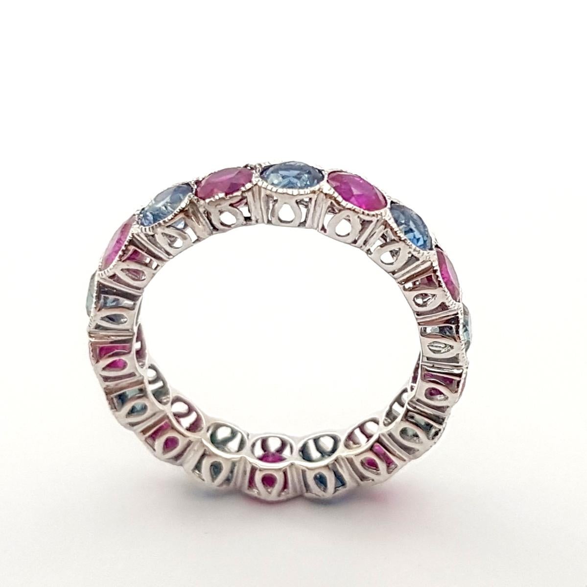 Blue Sapphire and Ruby Eternity Ring set in 18K White Gold Settings For Sale 2
