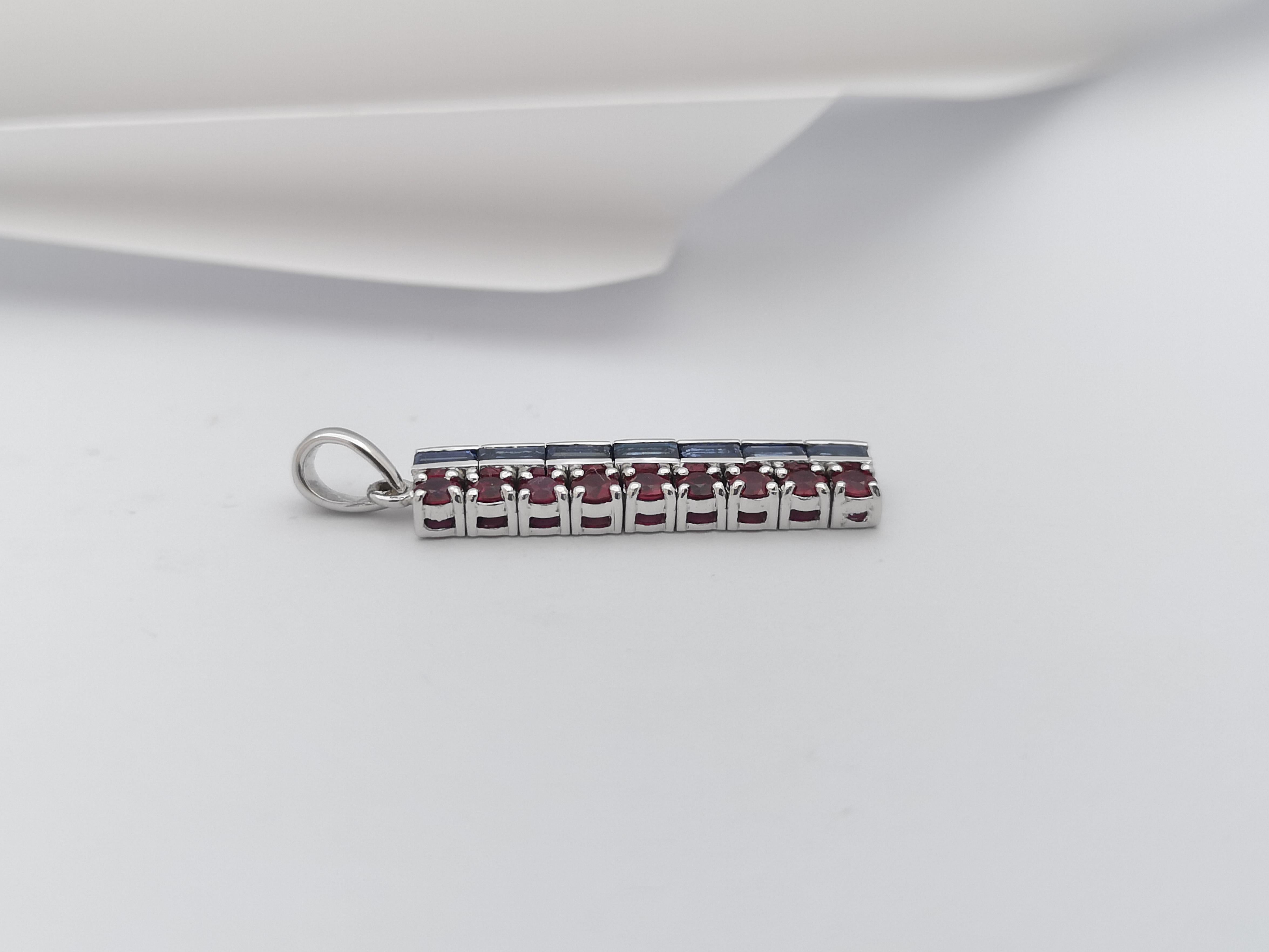 Women's or Men's Blue Sapphire and Ruby Pendant Set in 18 Karat White Gold Settings For Sale