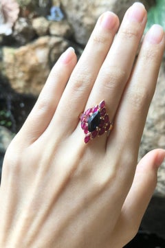Blue Sapphire and Ruby Ring Set in 18 Karat Gold Setting