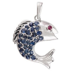 Pendentif dauphin en argent Sterling Ruby et saphir bleu pour elle