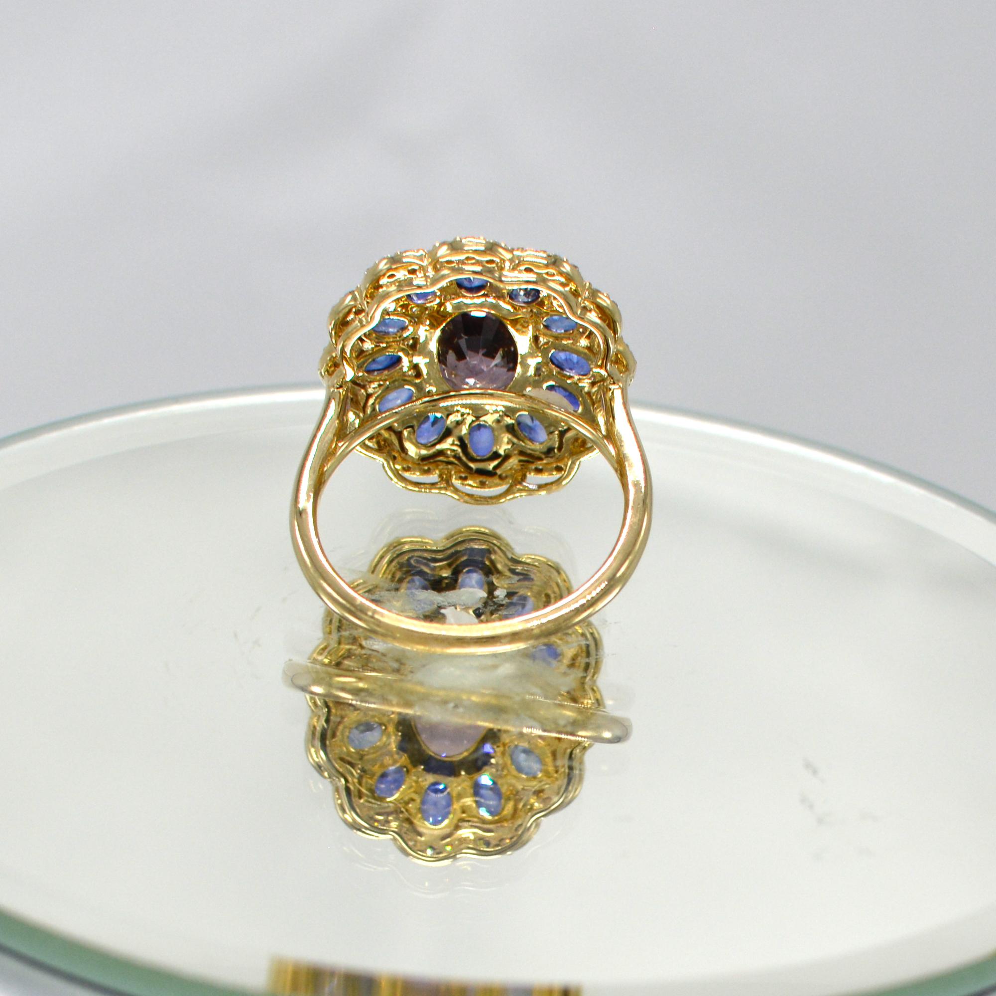 Blue Sapphire and Spinel Ring 14 Karat Rose Gold Oval Shape Spinel 3.0 Carat 1