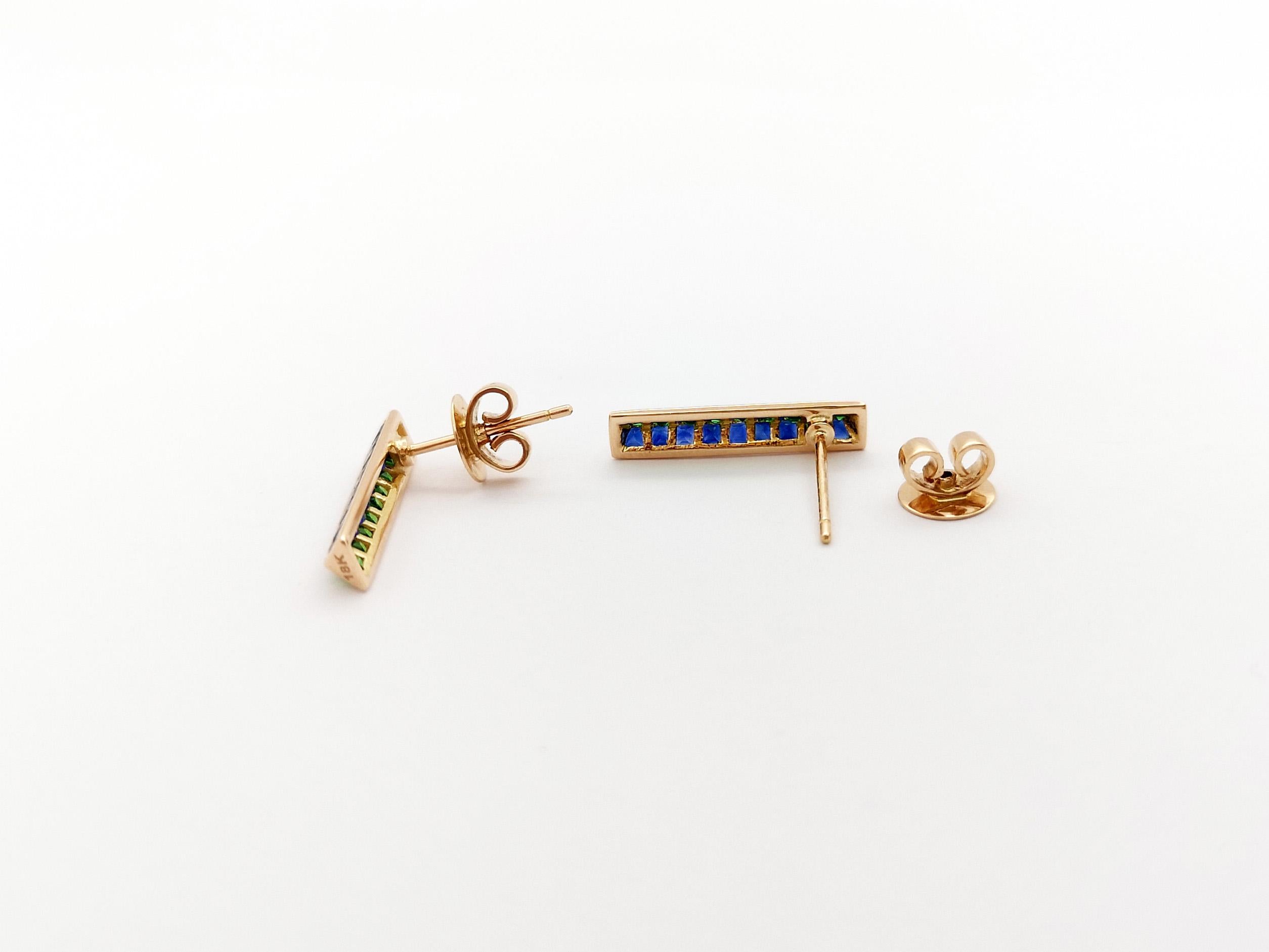 Blue Sapphire and Tsavorite Earrings set in 18K Rose Gold Settings For Sale 2
