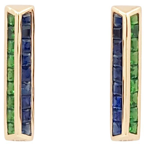 Blue Sapphire and Tsavorite Earrings set in 18K Rose Gold Settings For Sale