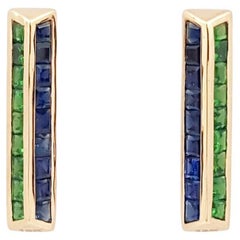 Blue Sapphire and Tsavorite Earrings set in 18K Rose Gold Settings