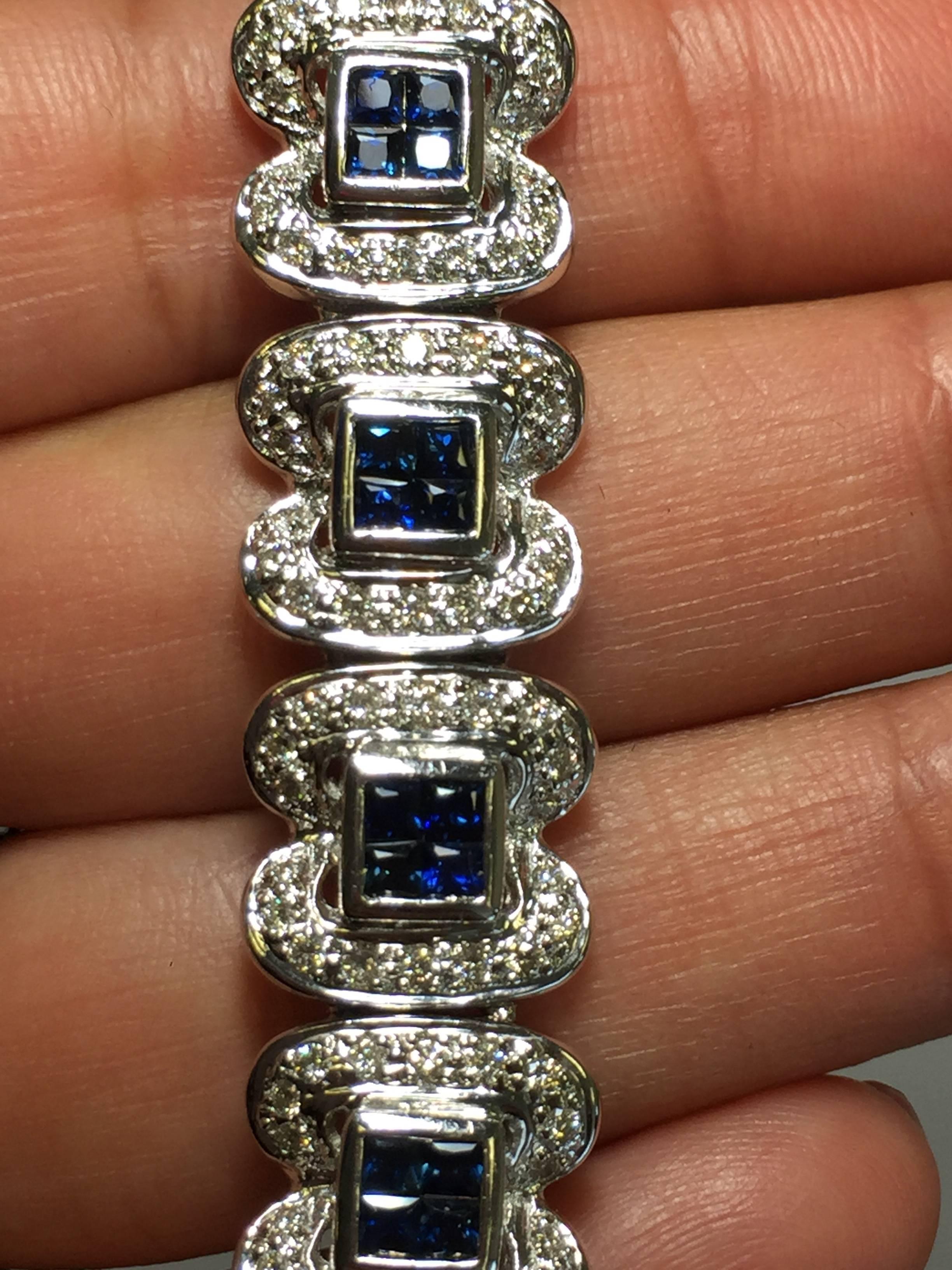 Blue Sapphire and White Diamond 18 Karat White Gold Bracelet In New Condition In Los Angeles, CA