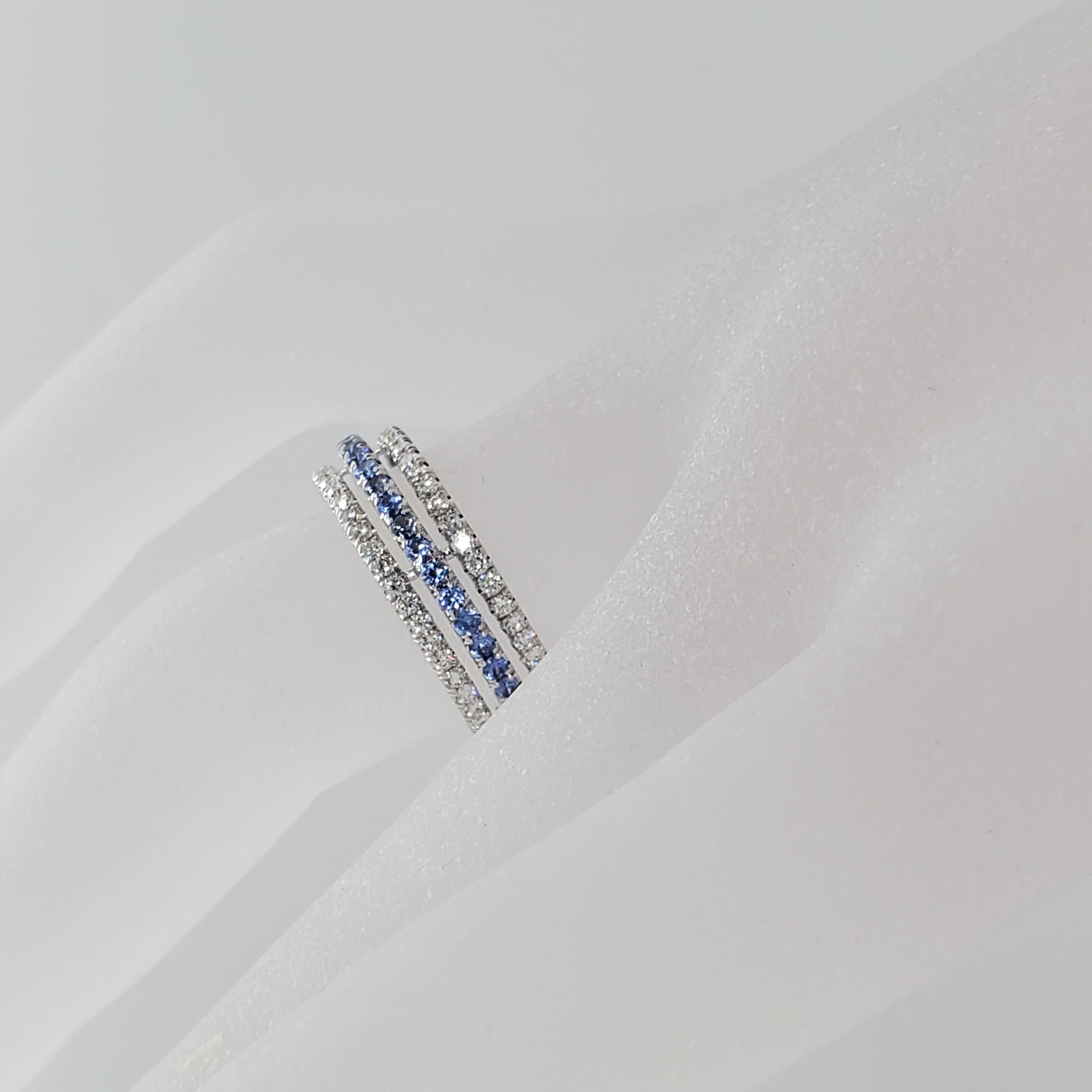 Blue Sapphire and White Diamond Band in 14 Karat White Gold In New Condition In Los Angeles, CA