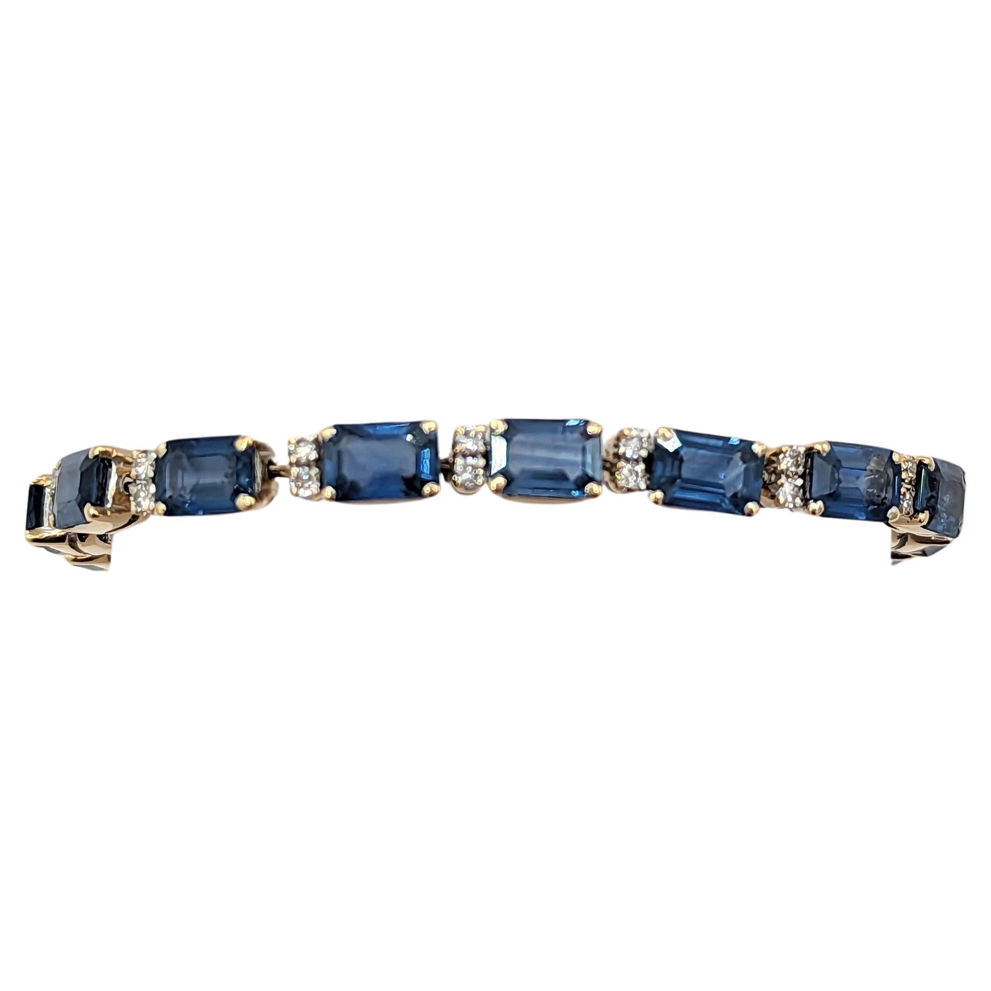 Blue Sapphire and White Diamond Bracelet in 18K Yellow Gold For Sale