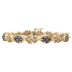 Blue Sapphire and White Diamond Cluster Bracelet in 14K Yellow Gold