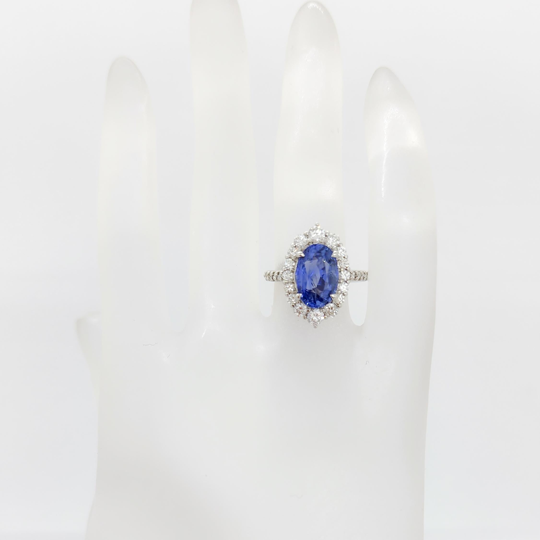 Blue Sapphire and White Diamond Cluster Cocktail Ring in Platinum For Sale 1