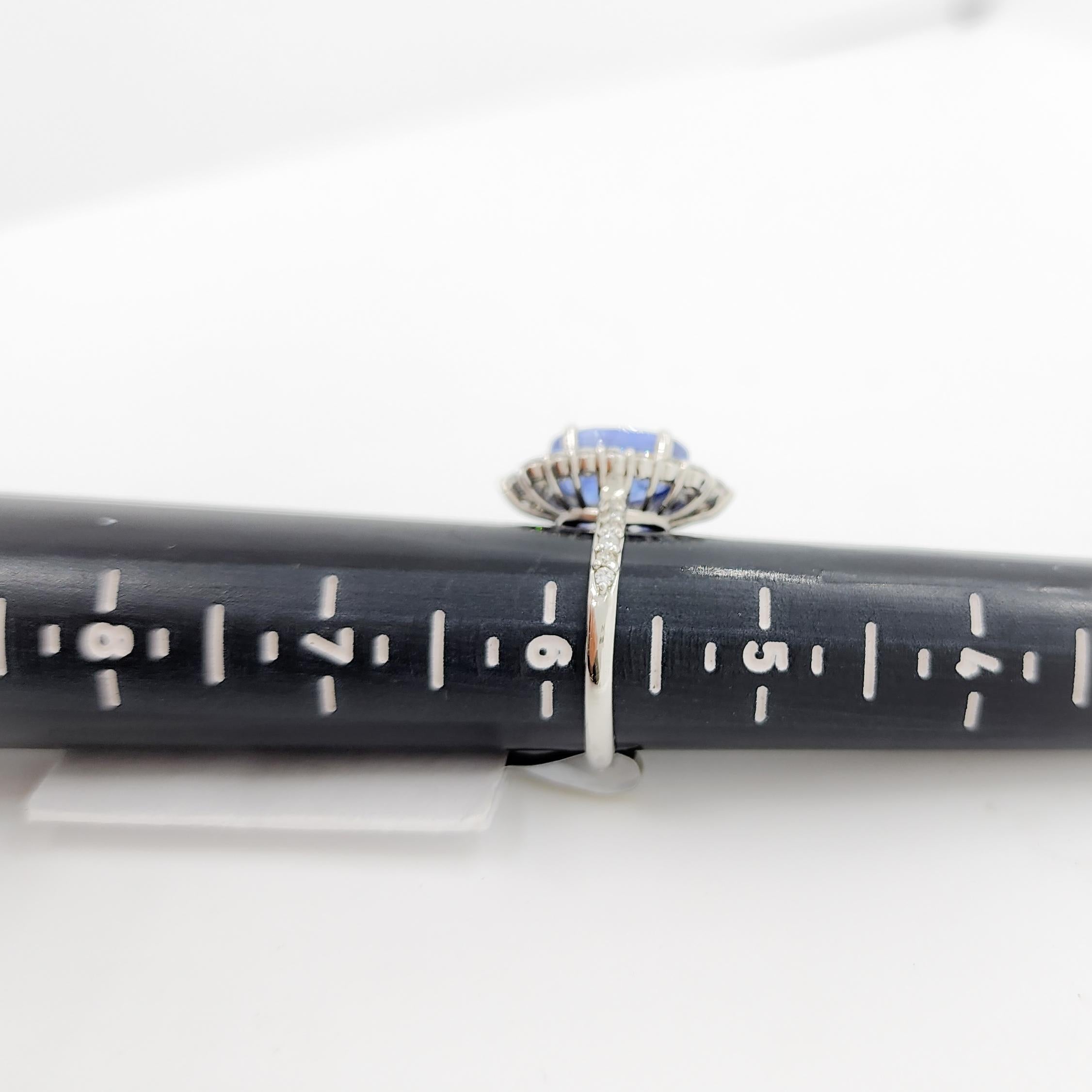 Blue Sapphire and White Diamond Cluster Cocktail Ring in Platinum For Sale 2