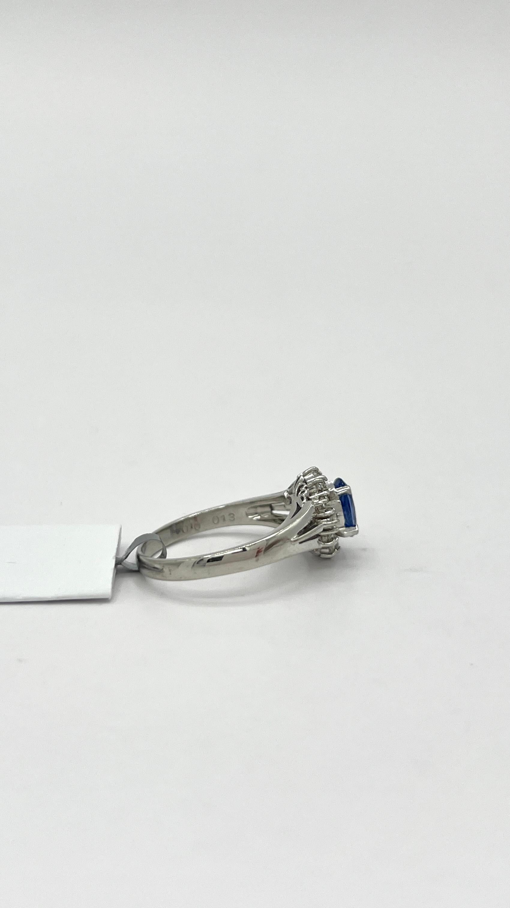Women's or Men's Blue Sapphire and White Diamond Cluster Ring in Platinum For Sale
