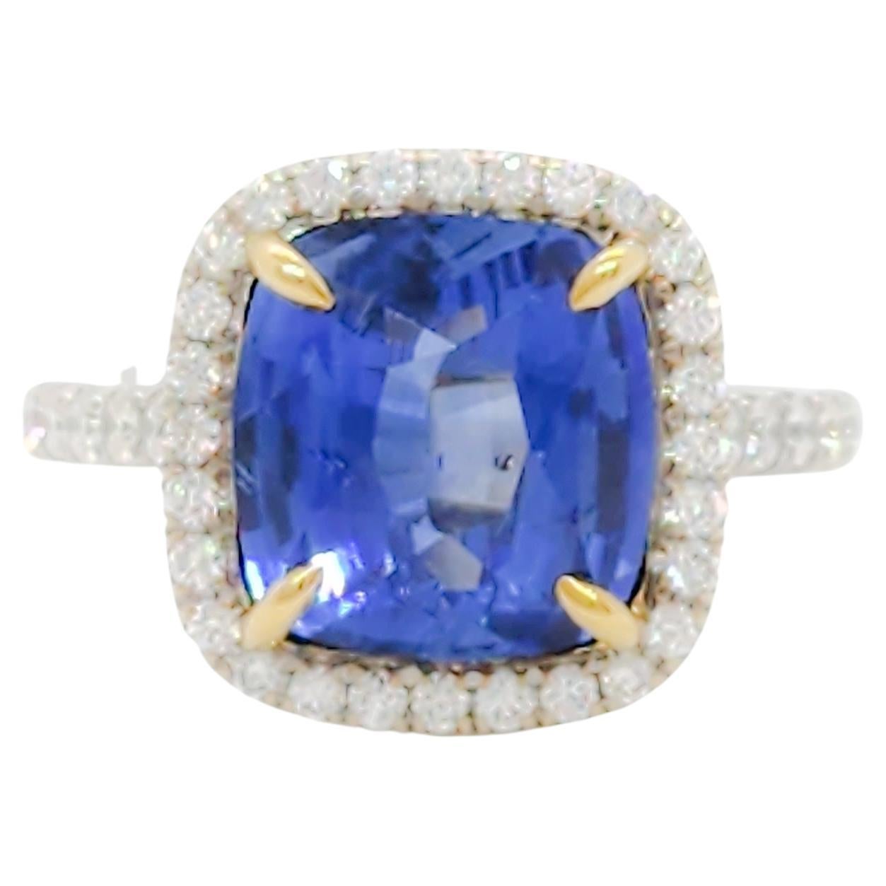 Blue Sapphire and White Diamond Cocktail Ring in 18k Two Tone Gold