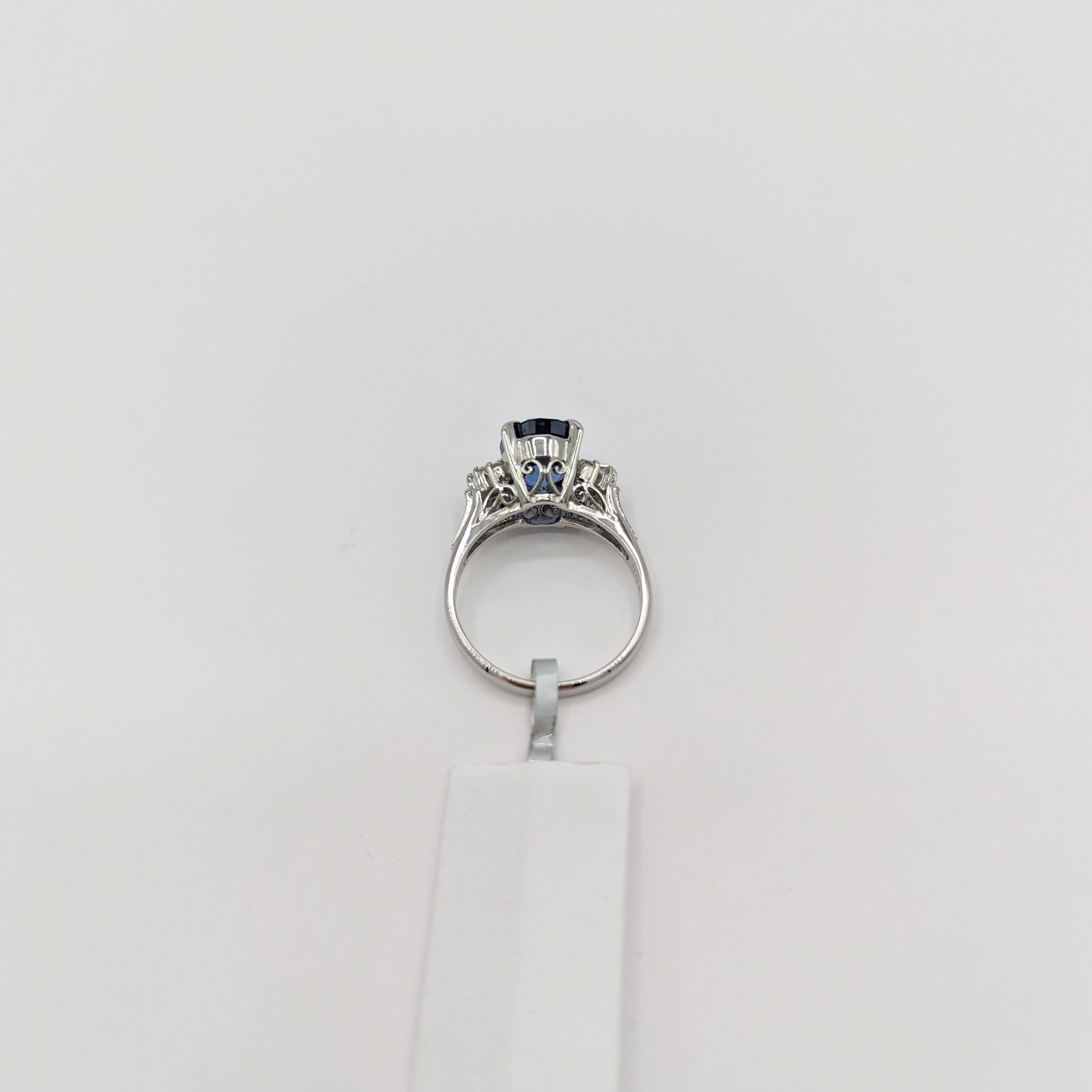 Blue Sapphire and White Diamond Cocktail Ring in Platinum For Sale 1