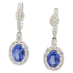 Blue Sapphire and White Diamond Dangle Earrings in 18k White Gold