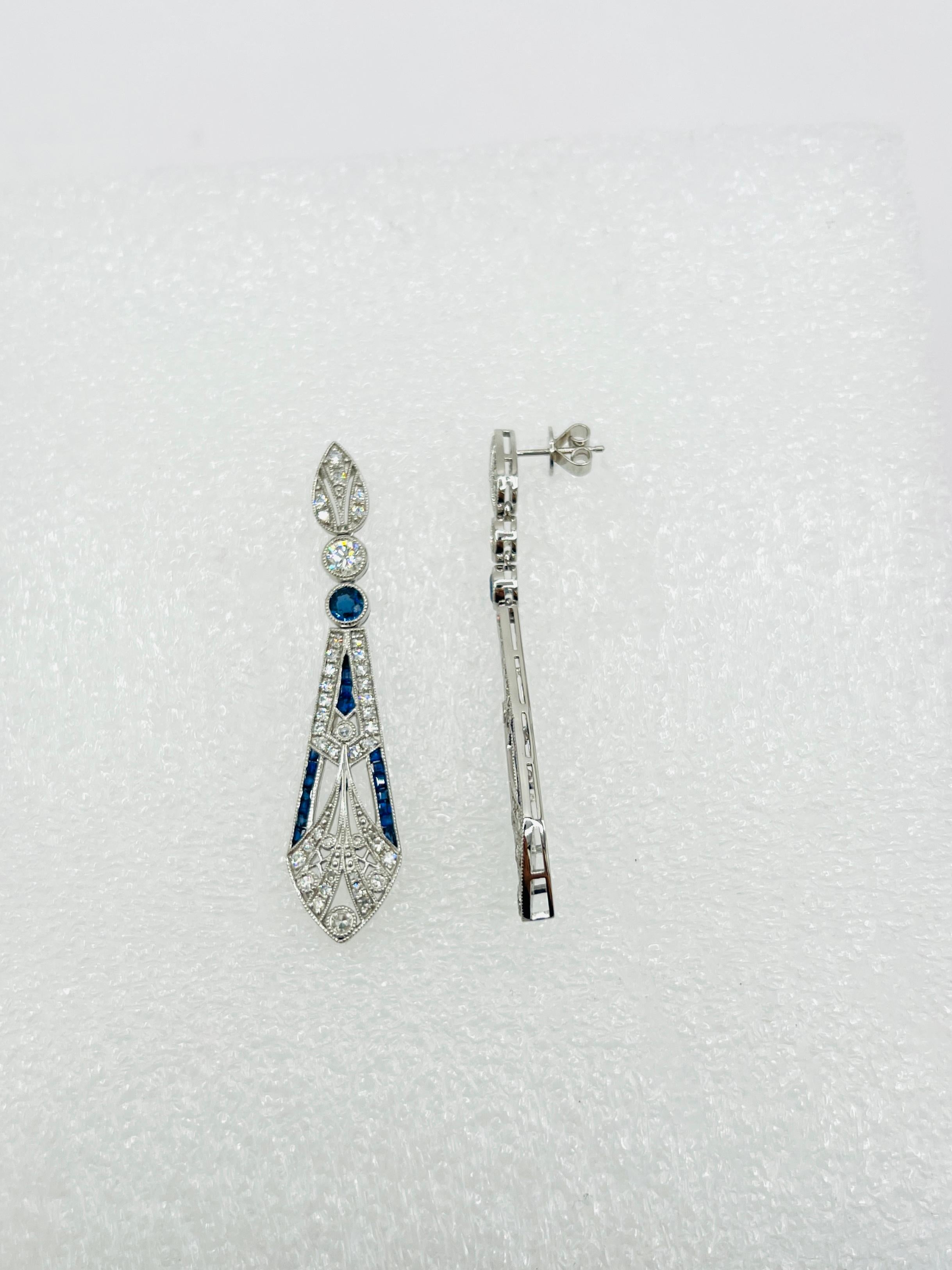Ohrringe mit blauem Saphir und weißem Diamant aus Platin im Zustand „Neu“ in Los Angeles, CA