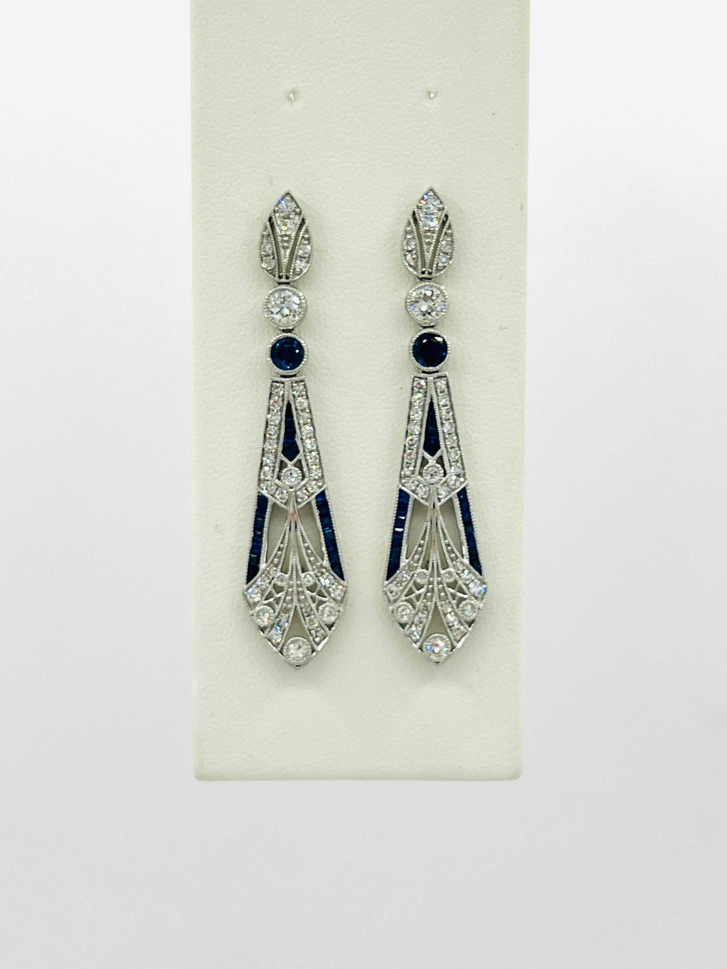 Ohrringe mit blauem Saphir und weißem Diamant aus Platin 1