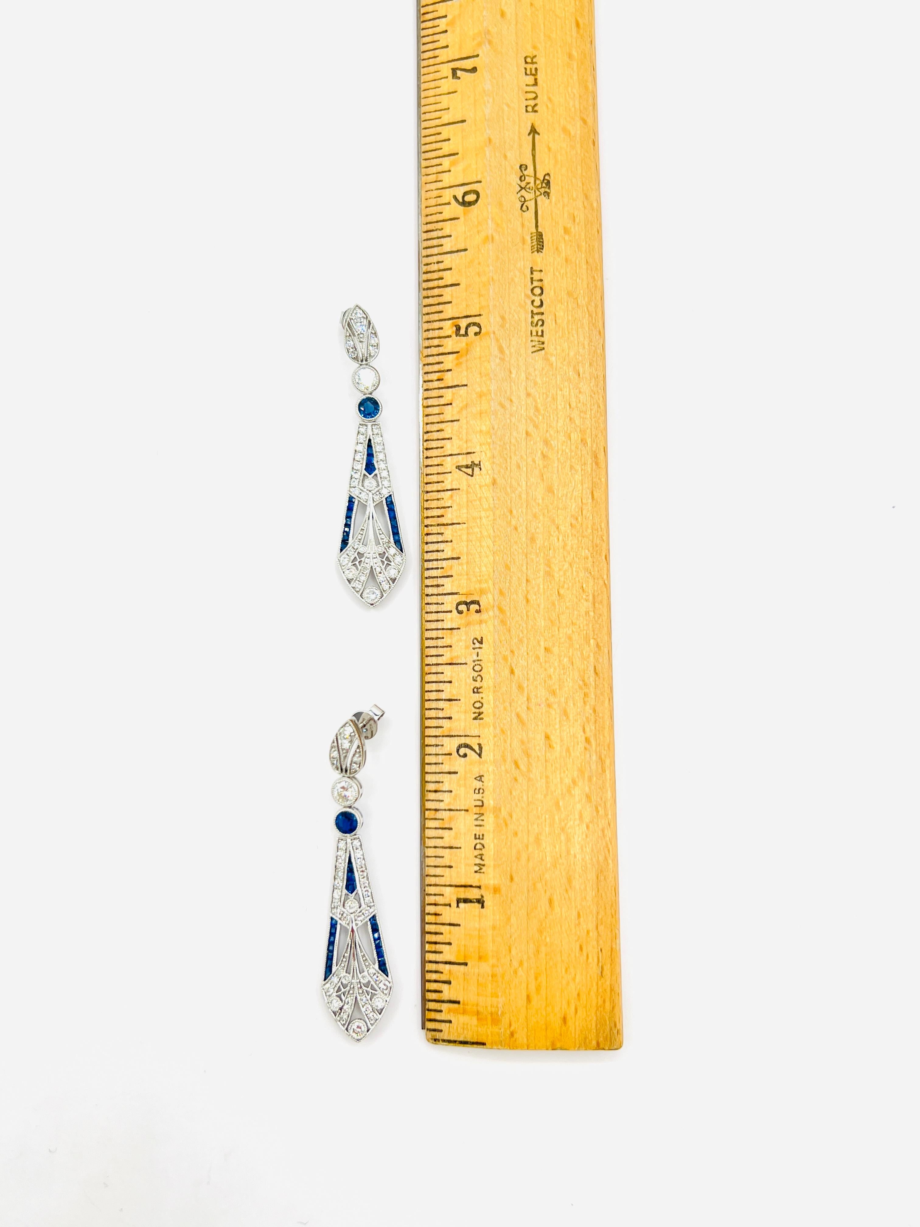 Ohrringe mit blauem Saphir und weißem Diamant aus Platin 2