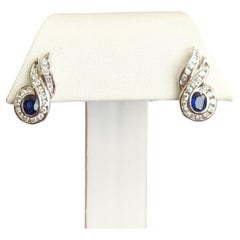 Blue Sapphire and White Diamond Earrings in 18K White Gold