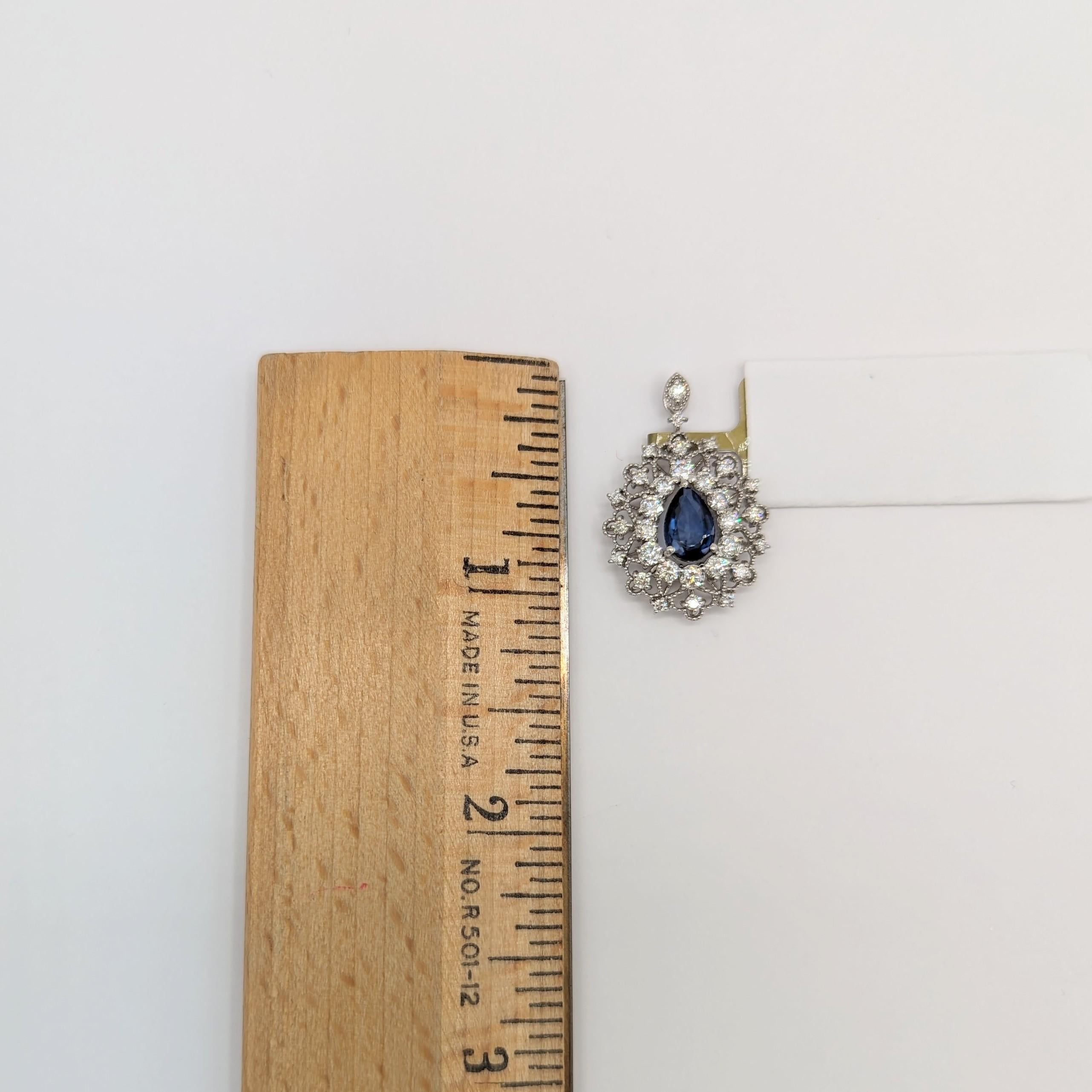 Blue Sapphire and White Diamond Pendant in Platinum For Sale 2