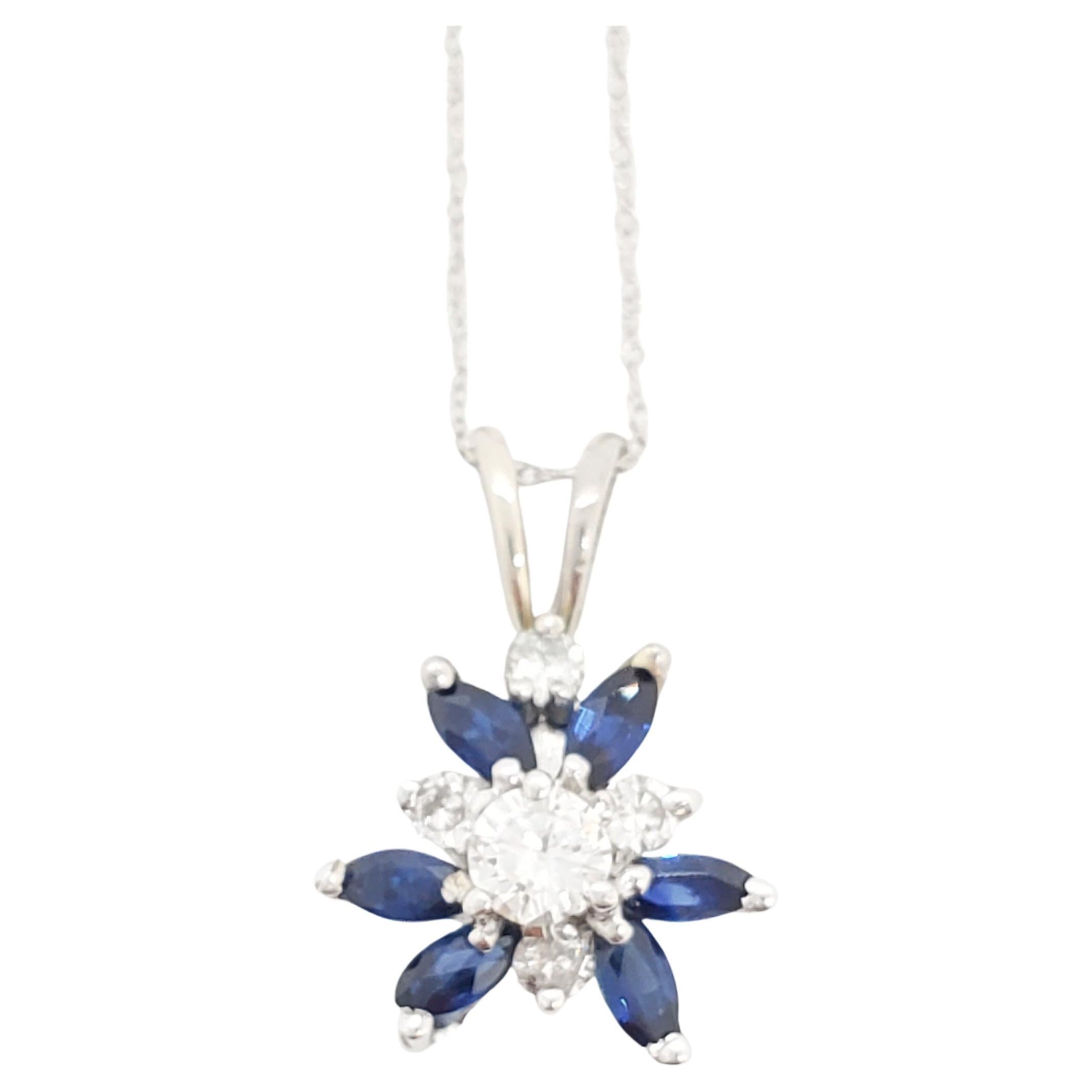 Blue Sapphire and White Diamond Pendant Necklace in 14k White Gold