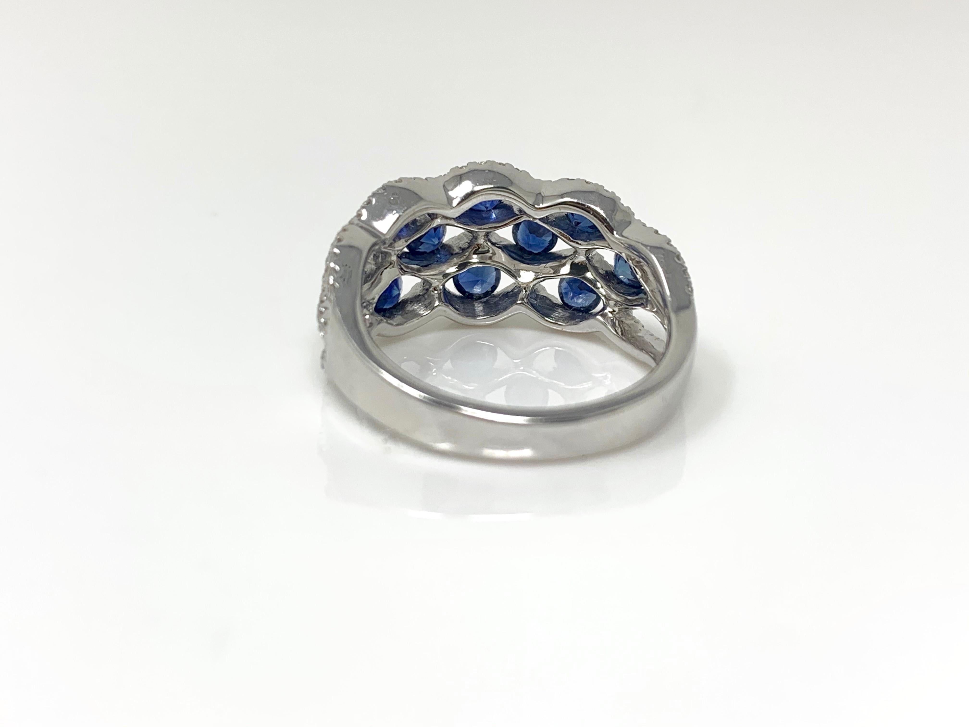 Contemporary Blue Sapphire and White Diamond Ring in 18 Karat White Gold