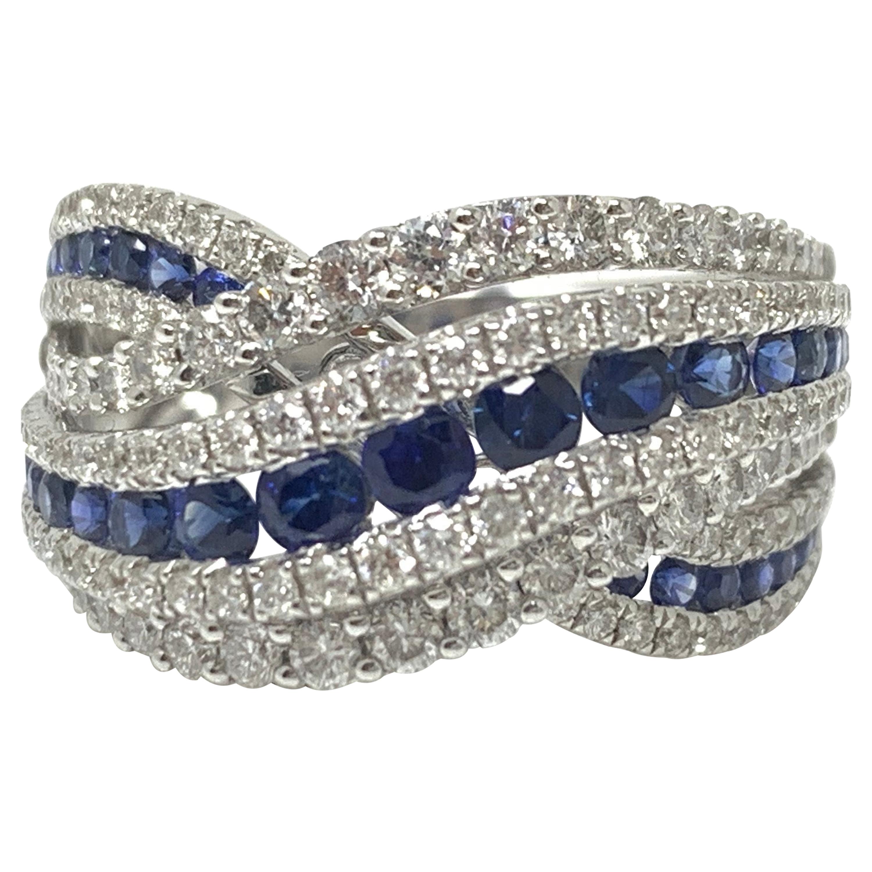 Blue Sapphire and White Diamond Ring in 18 Karat White Gold