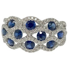 Blue Sapphire and White Diamond Ring in 18 Karat White Gold