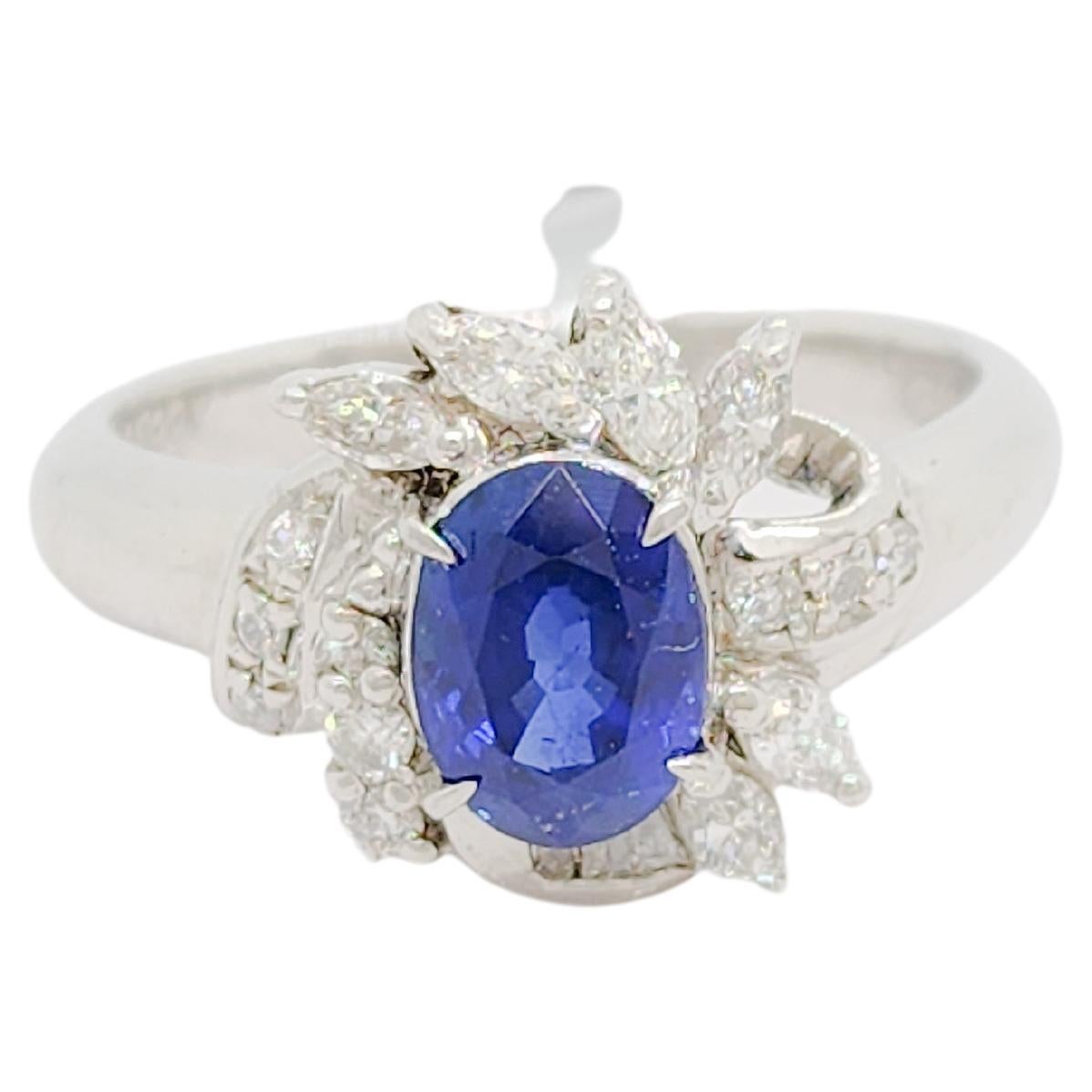 Platinum Blue Sapphire and Diamond Art Deco Ring For Sale at 1stDibs