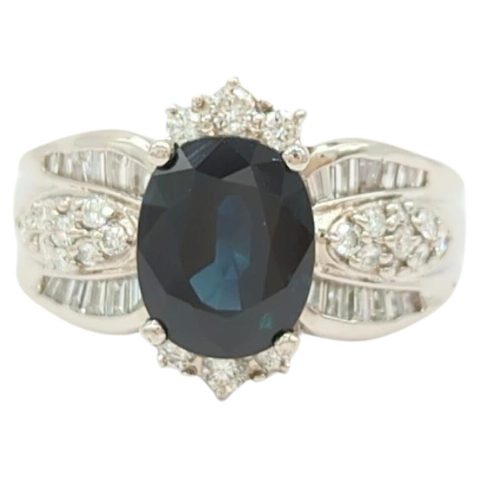 Blue Sapphire and White Diamond Ring in Platinum For Sale