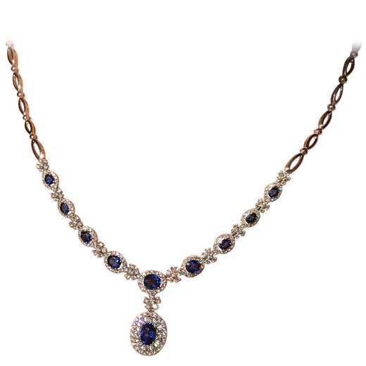 Impressive Pink Sapphire Diamond White Gold Necklace For Sale (Free ...