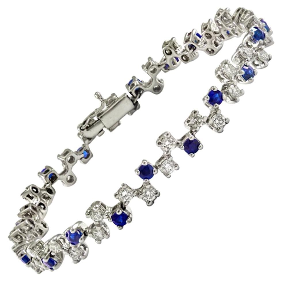 Blue Sapphire and White Diamond Tennis Bracelet Made to Measure in Italy