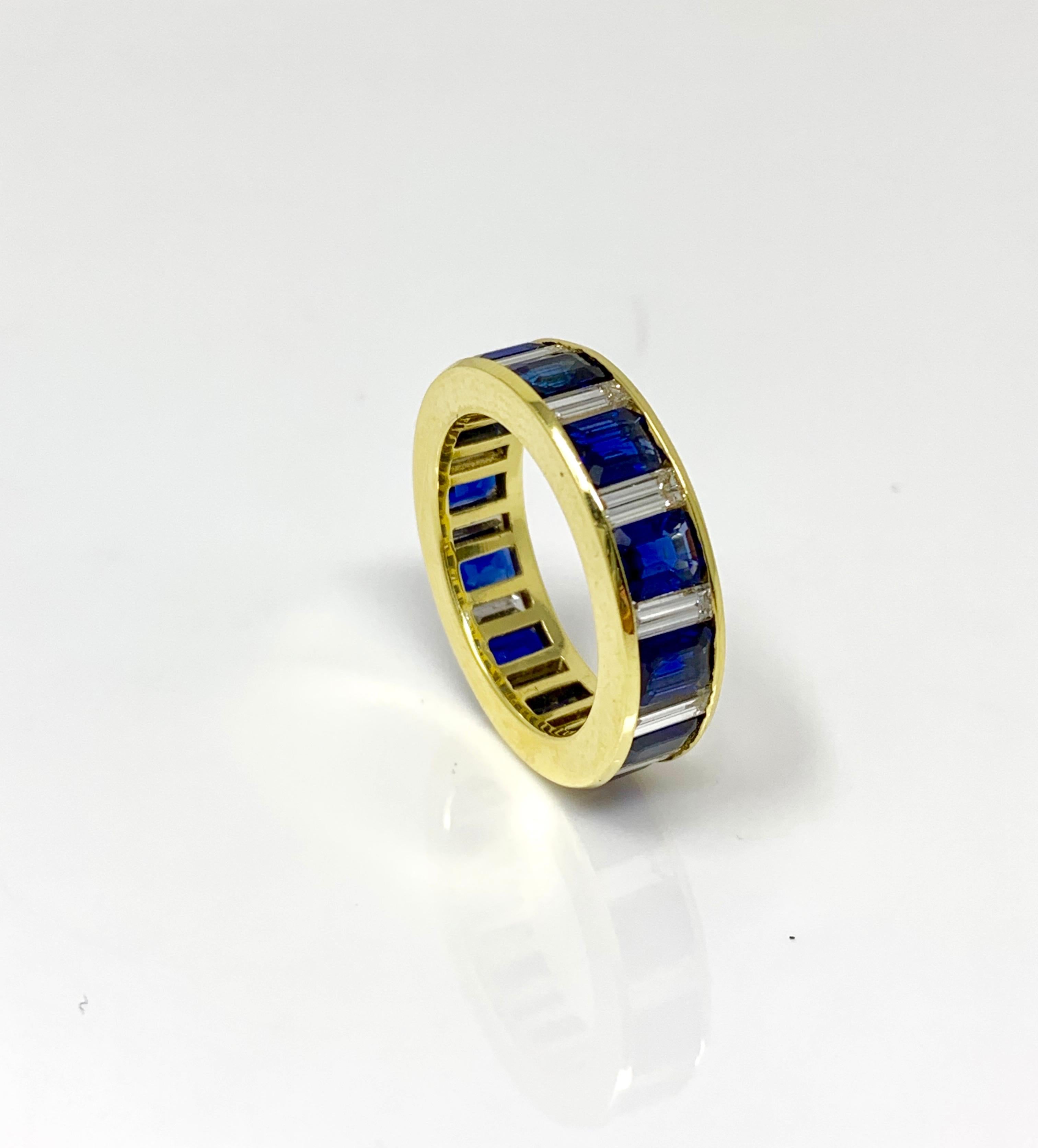 Blue Sapphire and White Diamond Wedding Band in 18 Karat Yellow Gold In New Condition In New York, NY