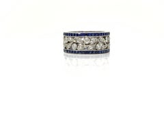 Blue Sapphire and White Diamond Wedding Band in Platinum
