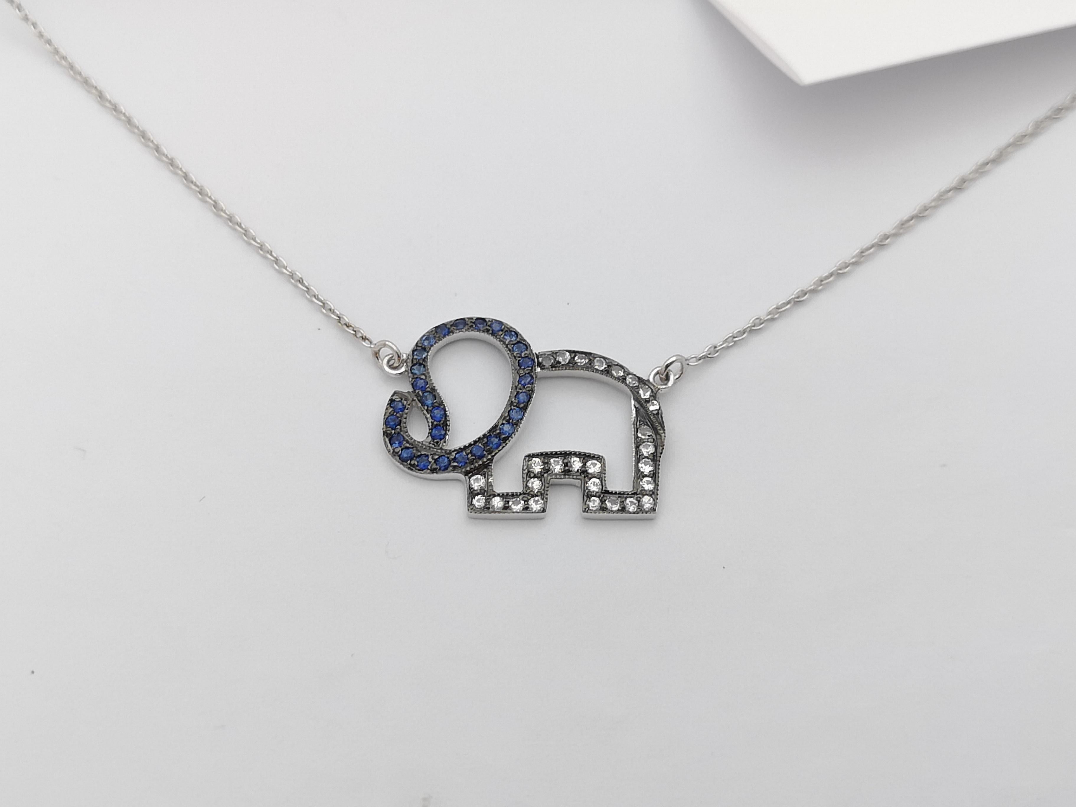 Blue Sapphire and White Sapphire Necklace set in Silver Settings

Width:  1.9 cm 
Length:  45.5 cm
Total Weight: 3.4 grams

*Please note that the silver setting is plated with rhodium to promote shine and help prevent oxidation.  However, with the