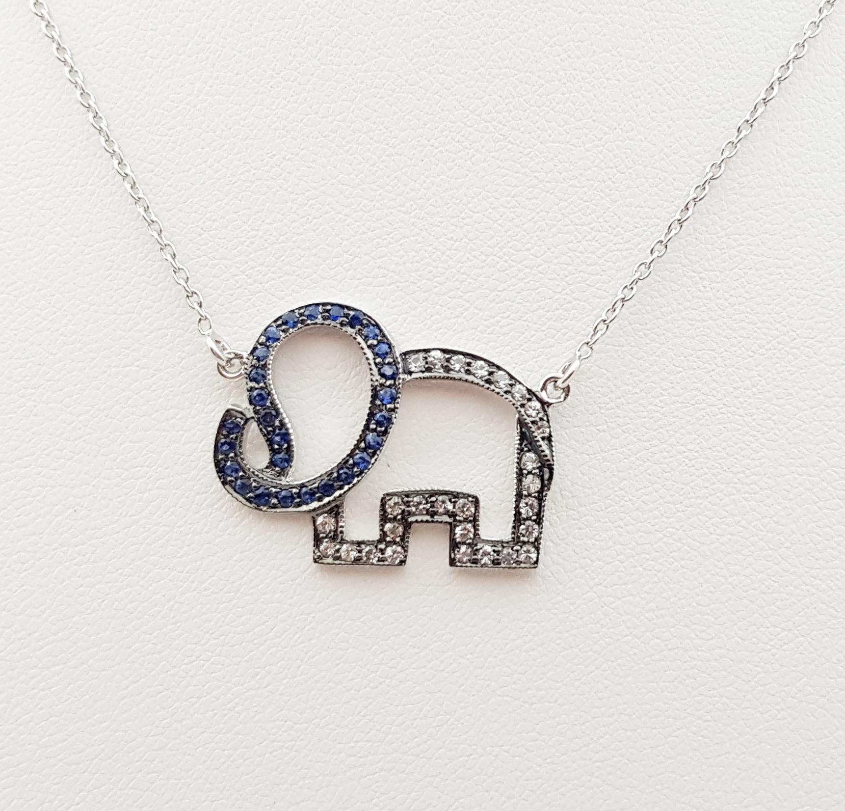 Brilliant Cut Blue Sapphire and White Sapphire Elephant Necklace set in Silver Settings For Sale