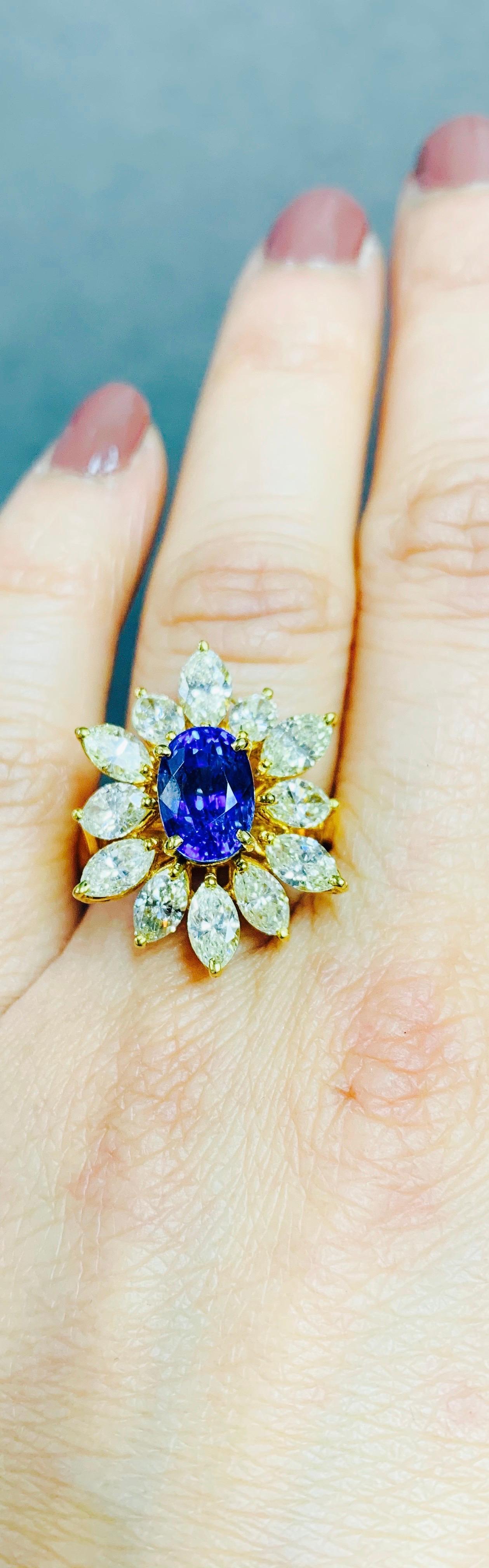blue and yellow diamond ring