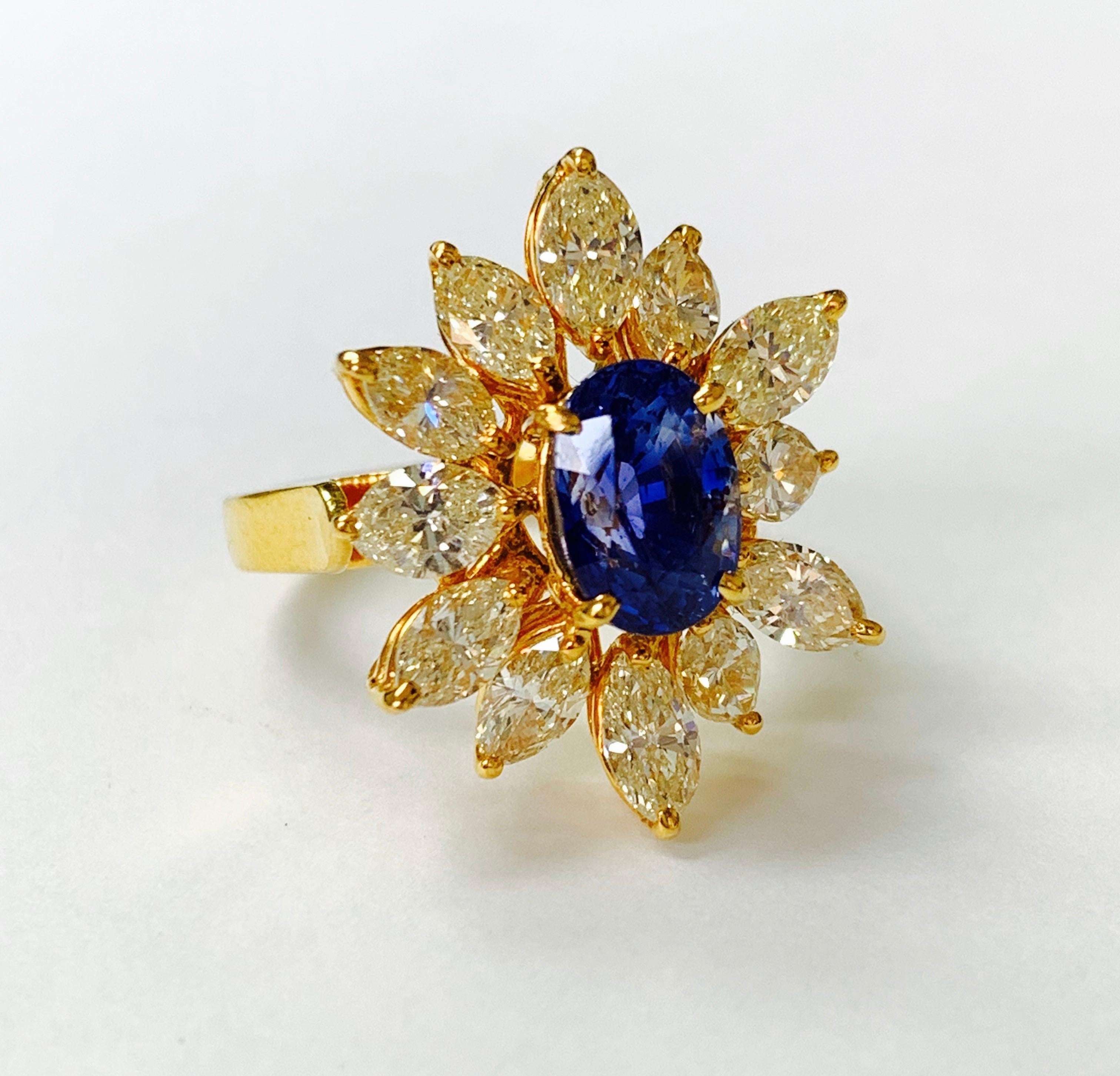 sapphire and diamond yellow gold ring