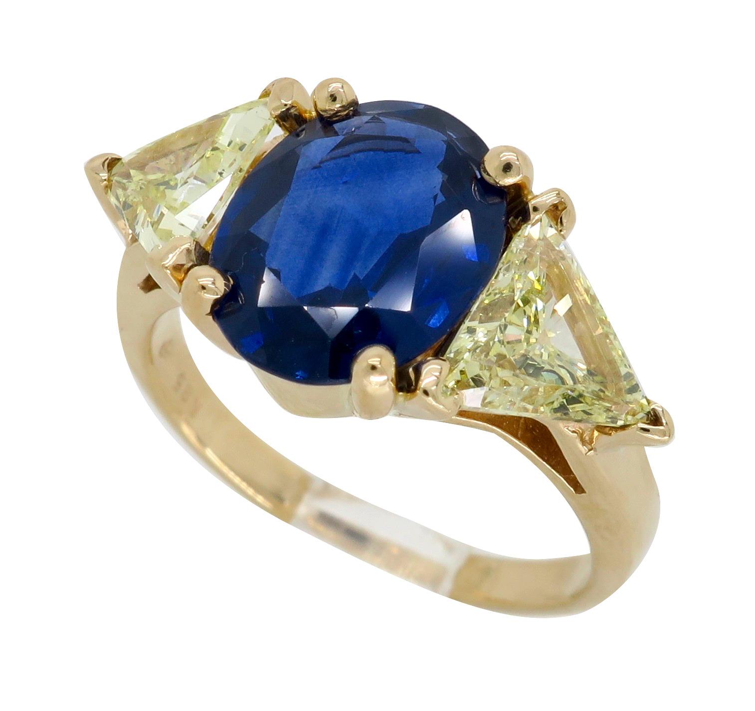Blue Sapphire and Yellow Diamond Three-Stone Ring 2